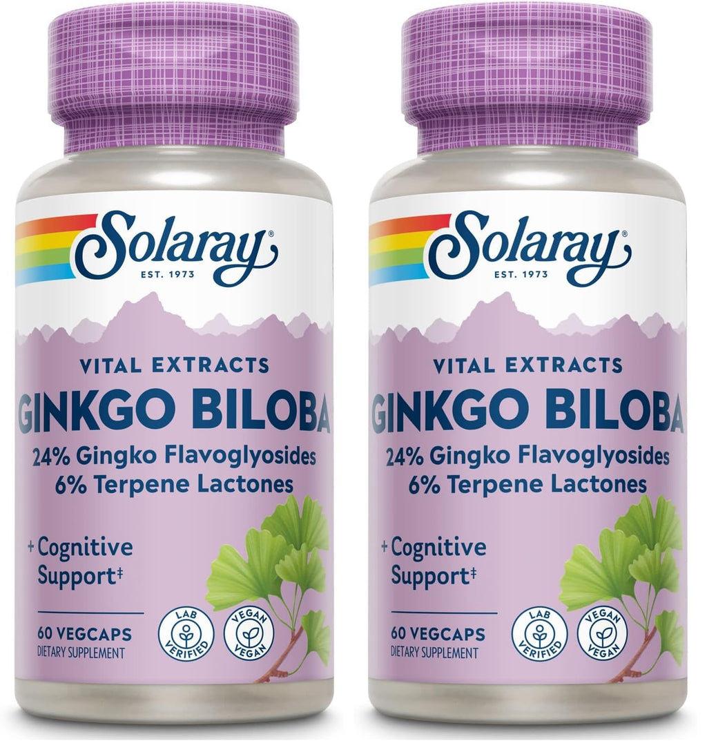 Solaray Ginkgo Biloba Extract 60 mg – 60 Count (Pack of 2) | Herbal Supplement