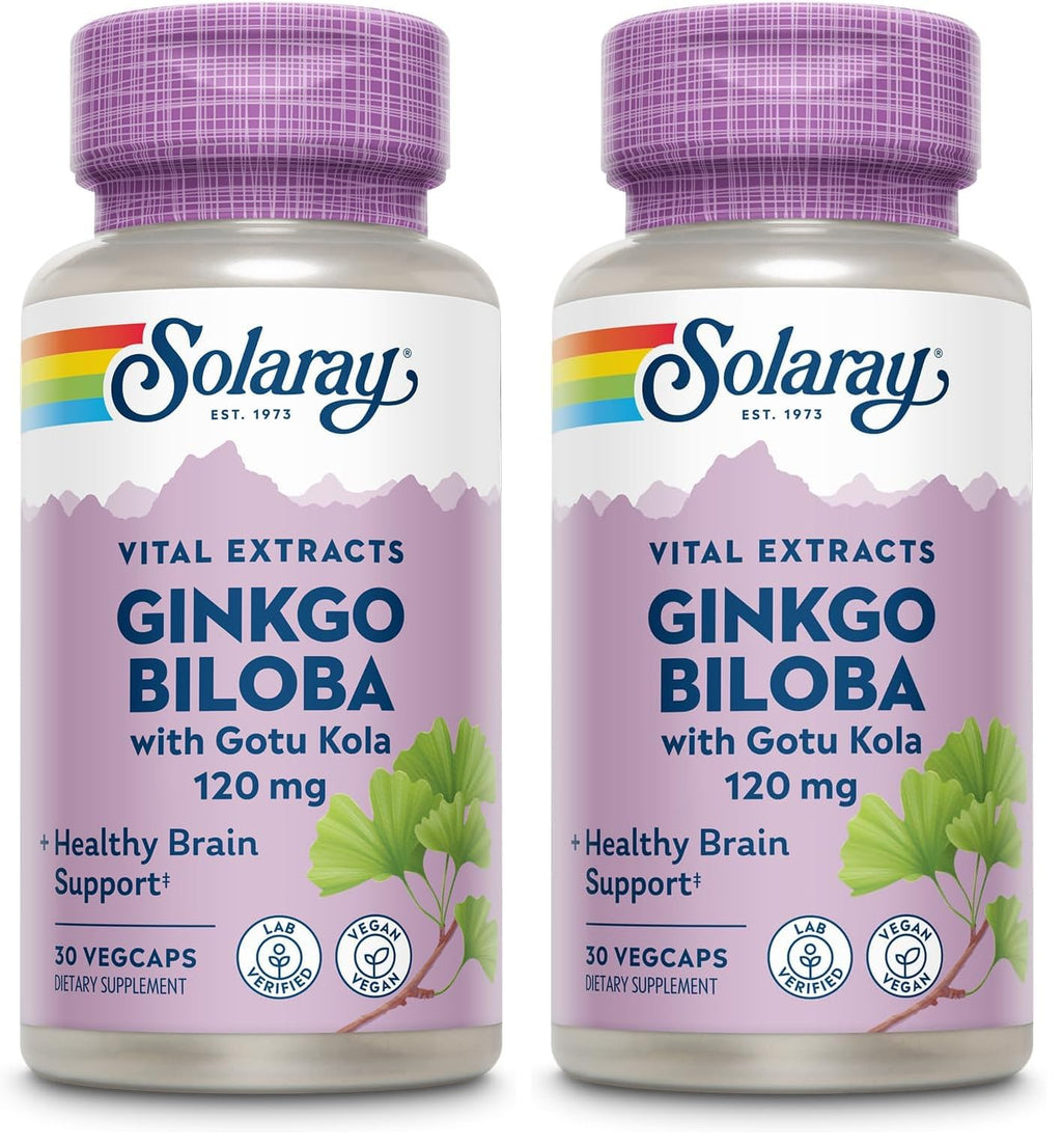 Solaray Ginkgo Biloba with Gotu Kola – Brain Health, Vegan, Lab Verified, 60-Day Guarantee (Pack of 2)