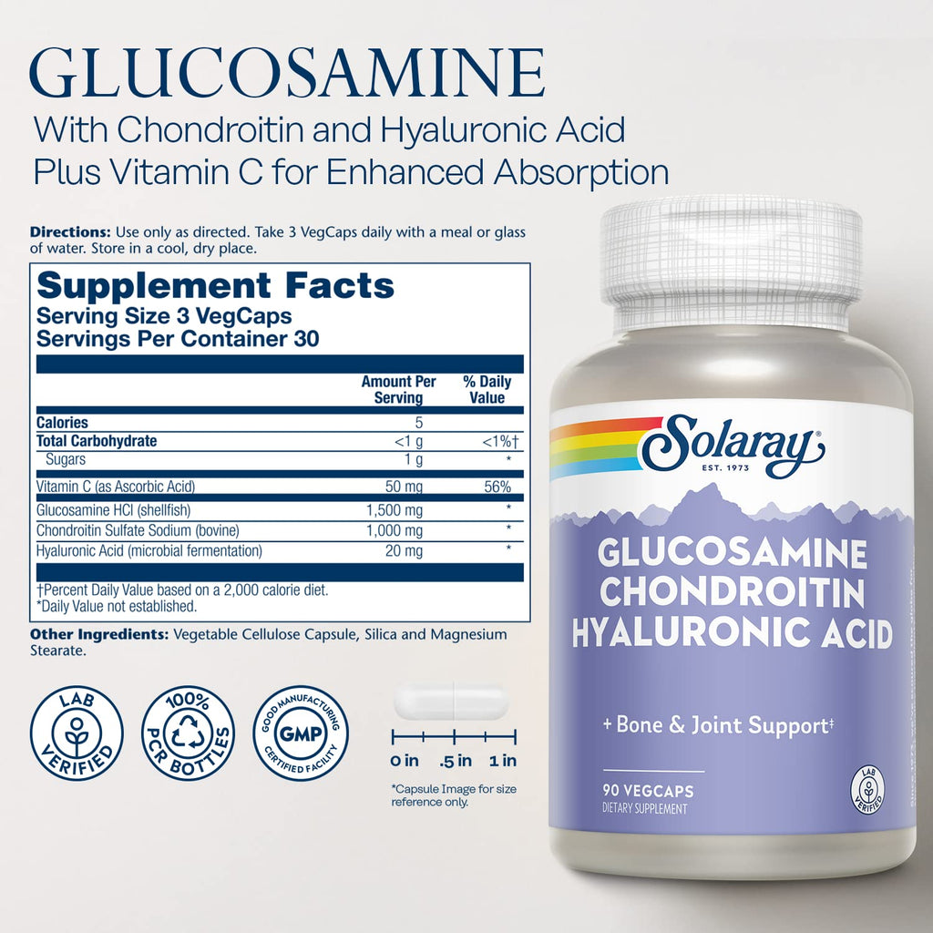 SOLARAY Glucosamine Chondroitin Hyaluronic Acid 1500/1000/20mg – 90 Capsules