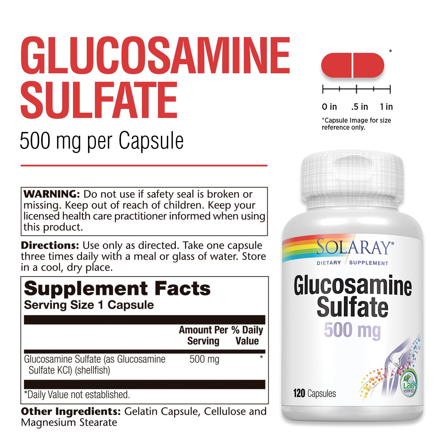 SOLARAY Glucosamine Sulfate 500 mg – Joint Health & Flexibility (60 Servings, 120 CT)