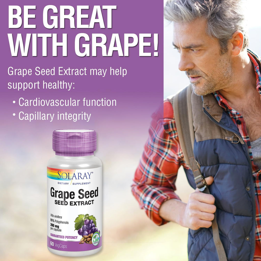 SOLARAY Grape Seed Extract 200 mg + Bioflavonoid Complex | Heart Health Support | 60 VegCaps