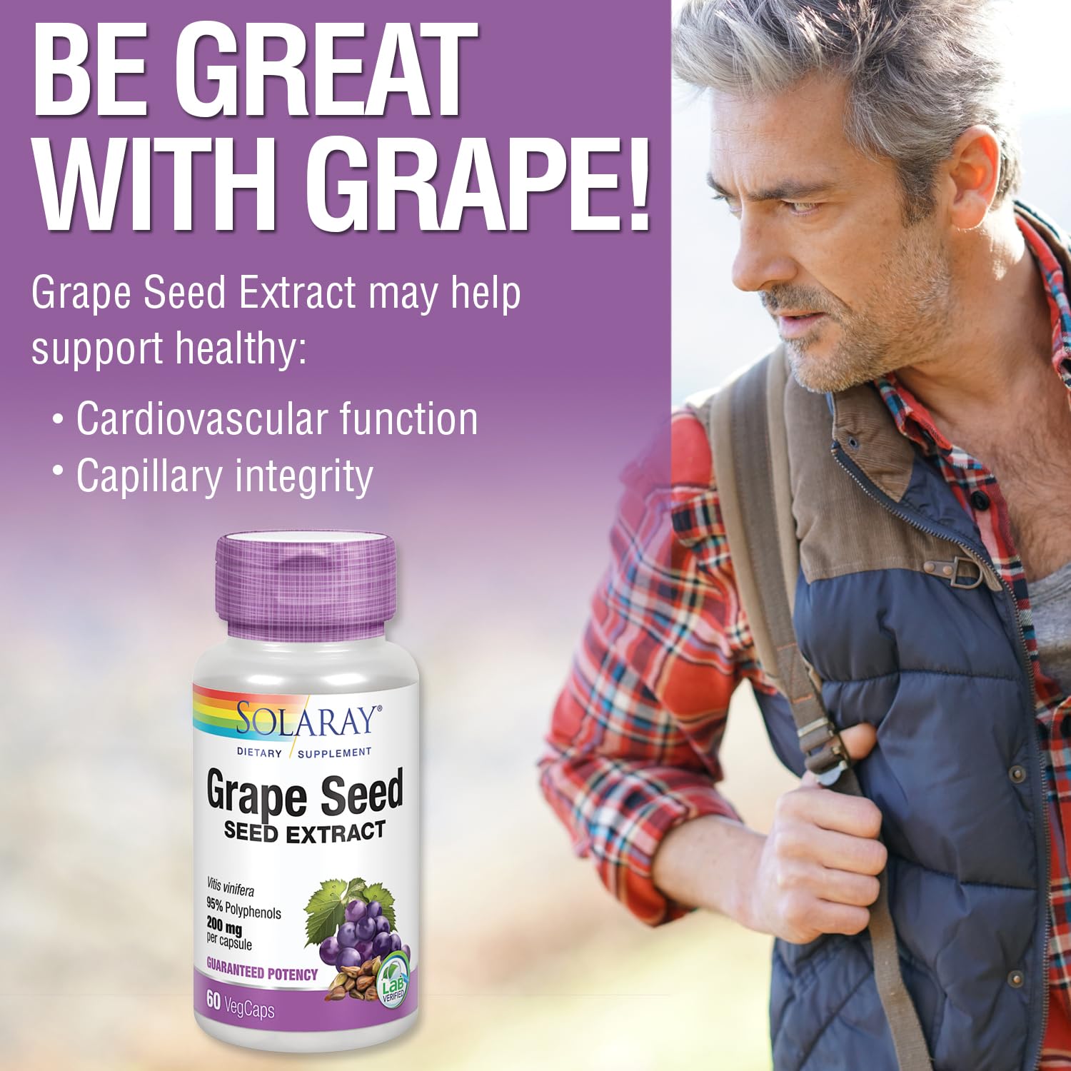 SOLARAY Grape Seed Extract 200 mg + Bioflavonoid Complex | Heart Health Support | 60 VegCaps