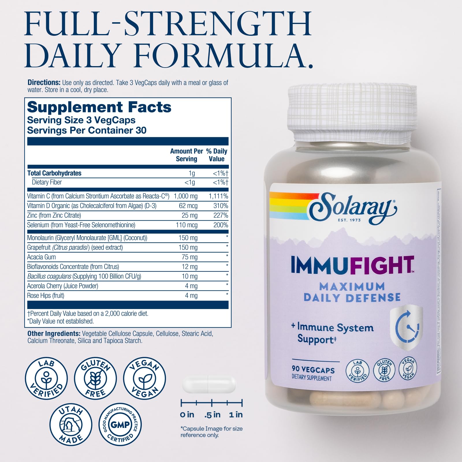 SOLARAY Immufight Maximum Daily Defense – All-Day Immune Support | Vegan & Gluten Free