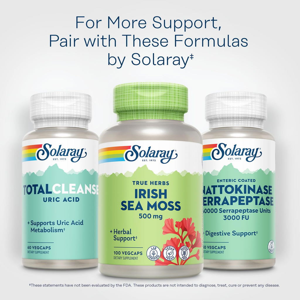 Solaray Irish Sea Moss 500 mg – Vegan, Gluten Free, Lab Verified | 60 Day Guarantee | 100 Servings, 100 VegCaps