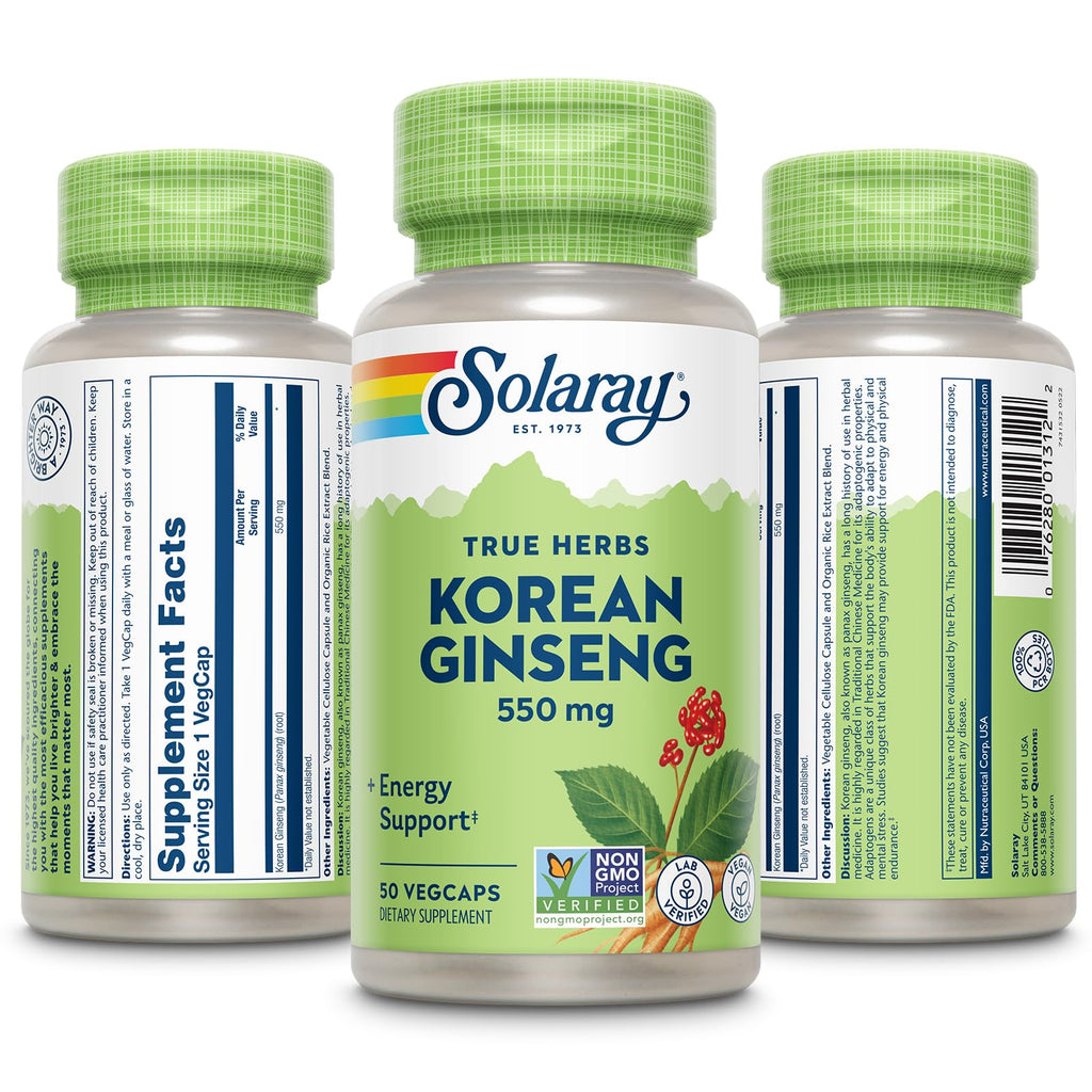 Solaray Korean Ginseng 550 mg - Stress & Energy | Non-GMO, Vegan