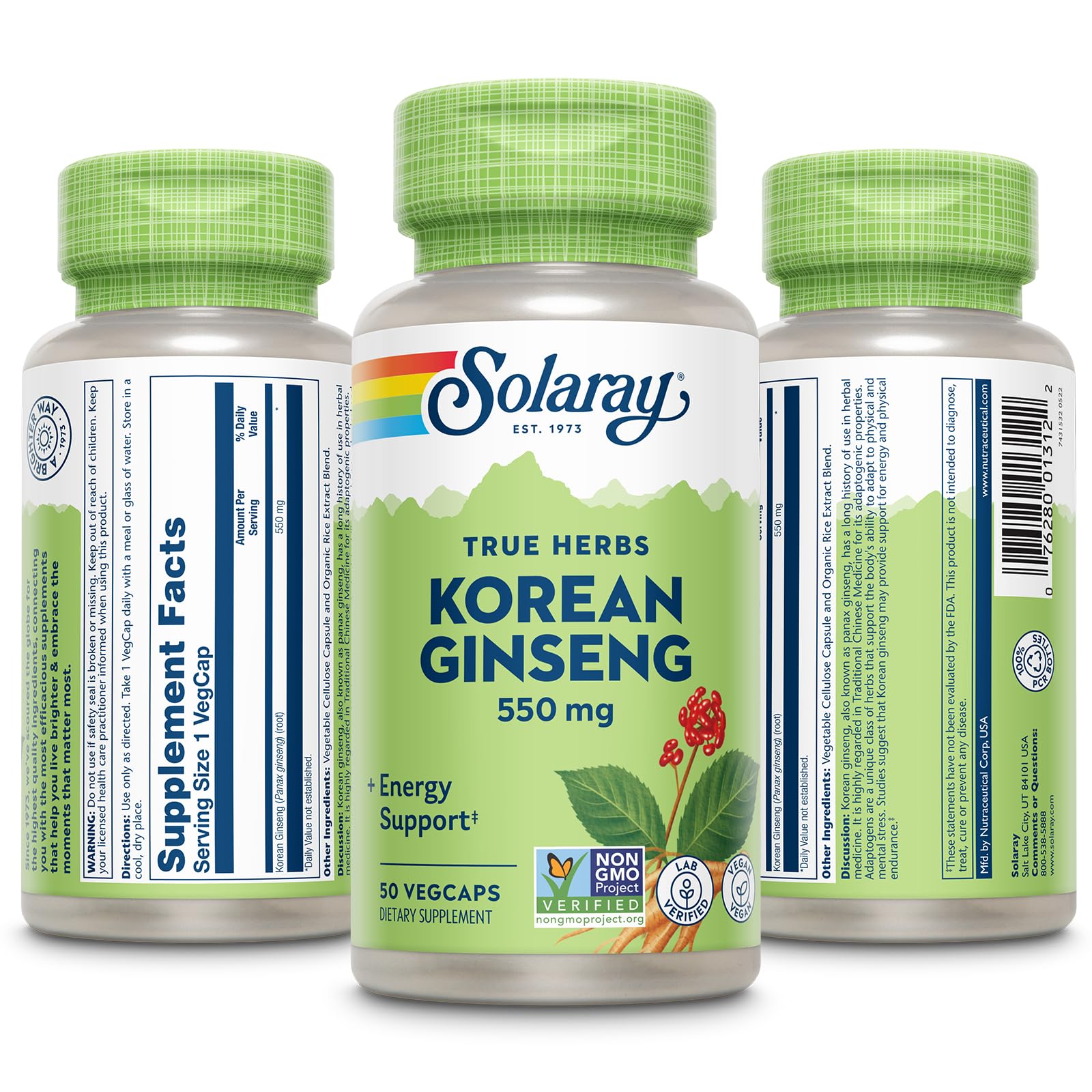 Solaray Korean Ginseng 550 mg - Stress & Energy | Non-GMO, Vegan