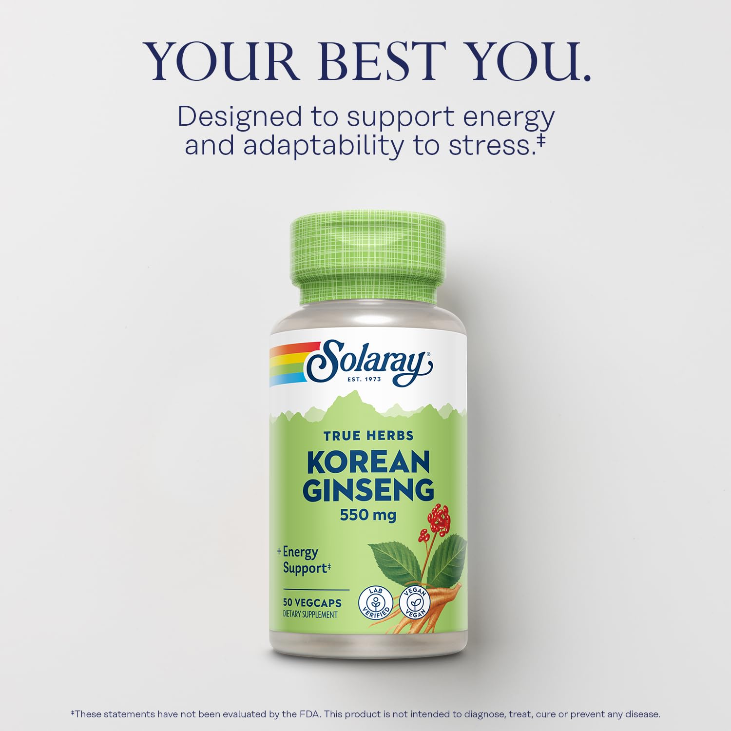 Solaray Korean Ginseng 550 mg - Stress & Energy | Non-GMO, Vegan