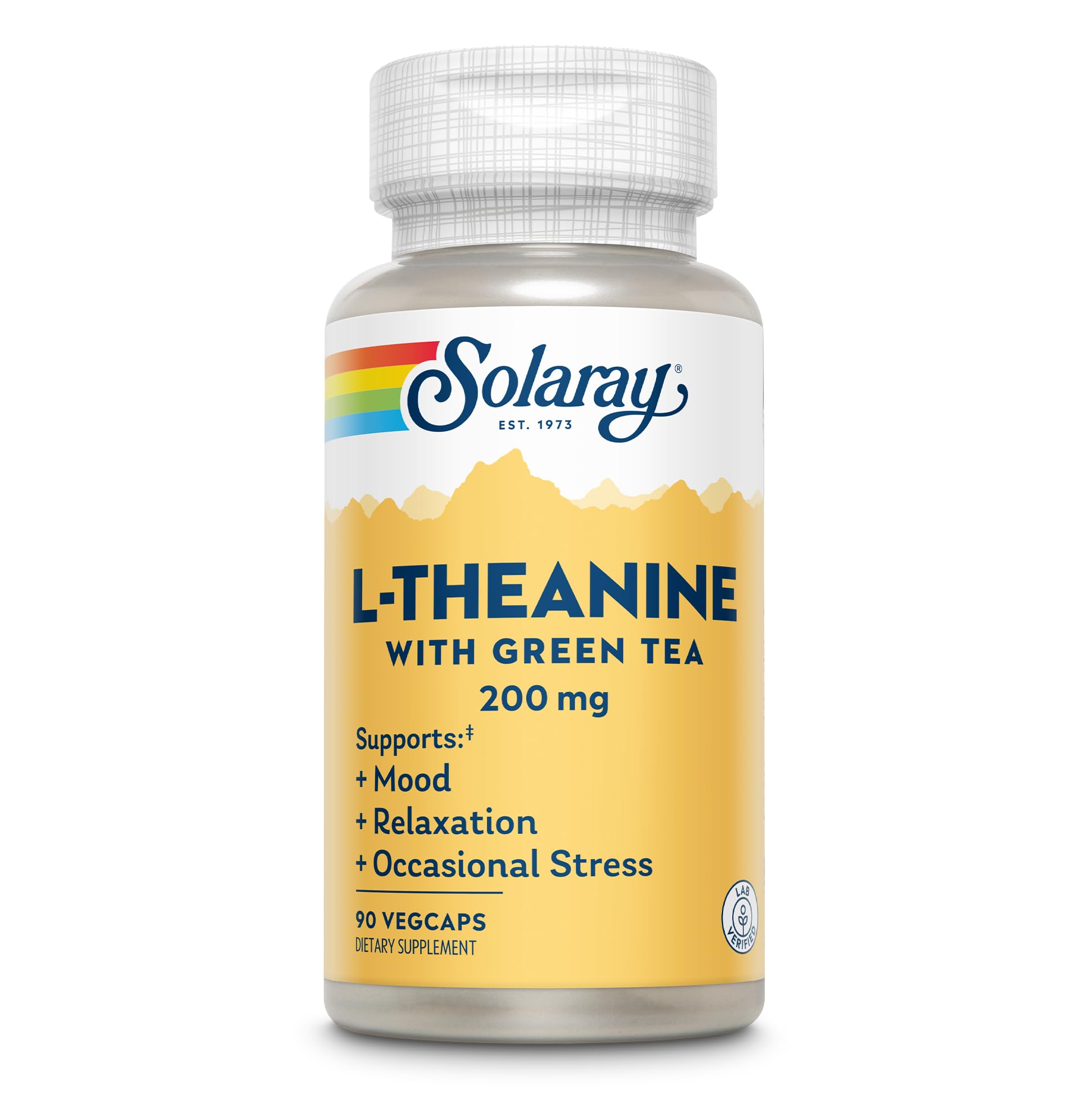 SOLARAY L-Theanine 200mg with Green Tea | Mood Support, Relaxation, Vegan & Gluten Free, 90 VegCaps