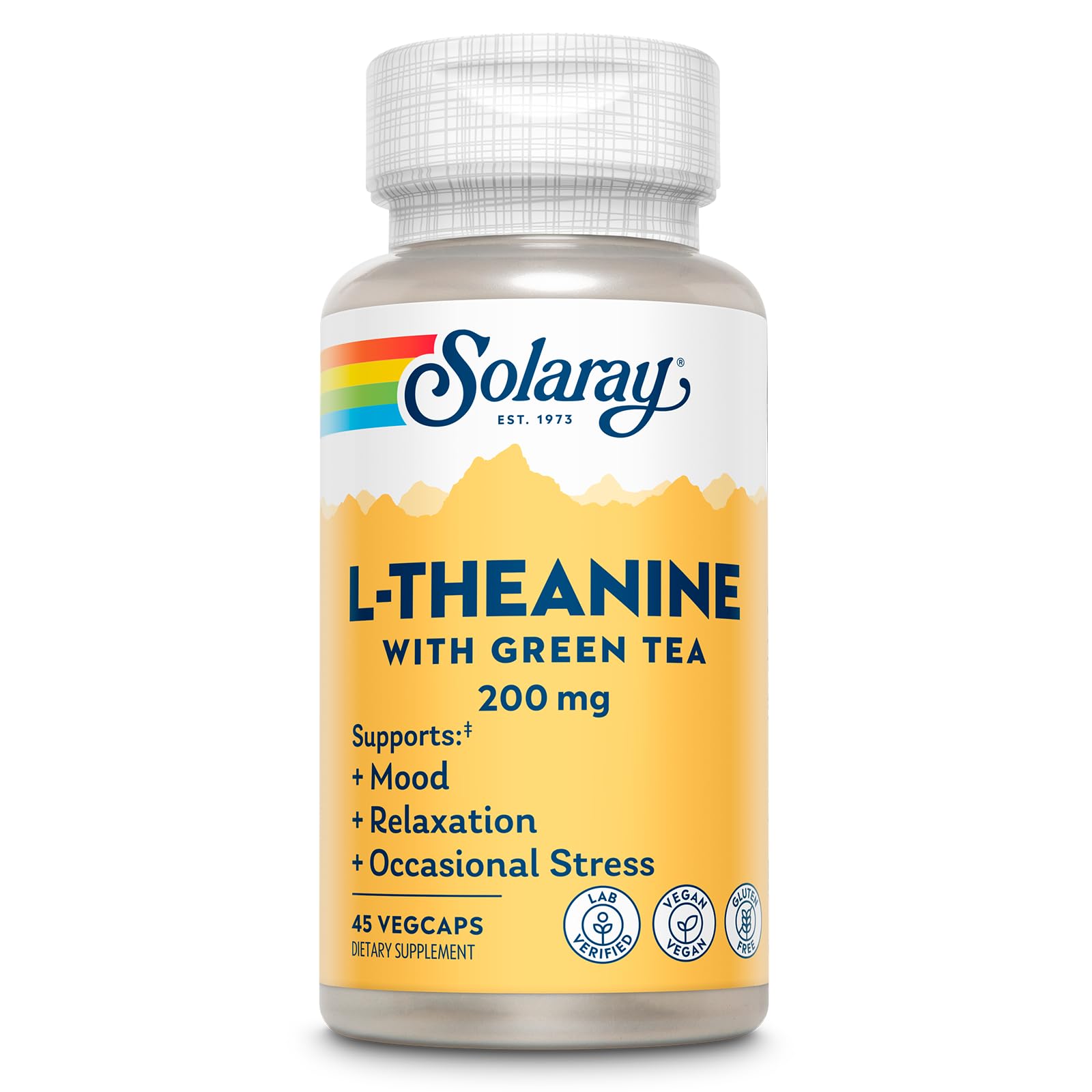SOLARAY L-Theanine 200mg with Green Tea – Mood Support & Relaxation, 45 VegCaps