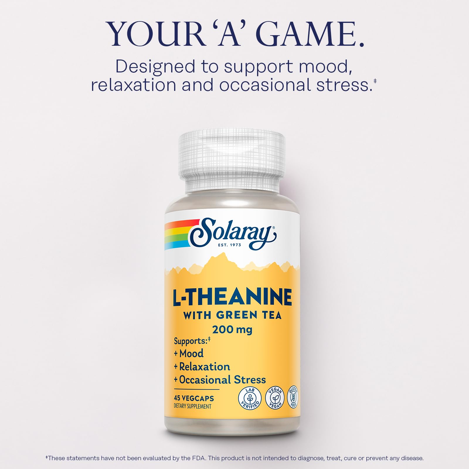 SOLARAY L-Theanine 200mg with Green Tea – Mood Support & Relaxation, 45 VegCaps