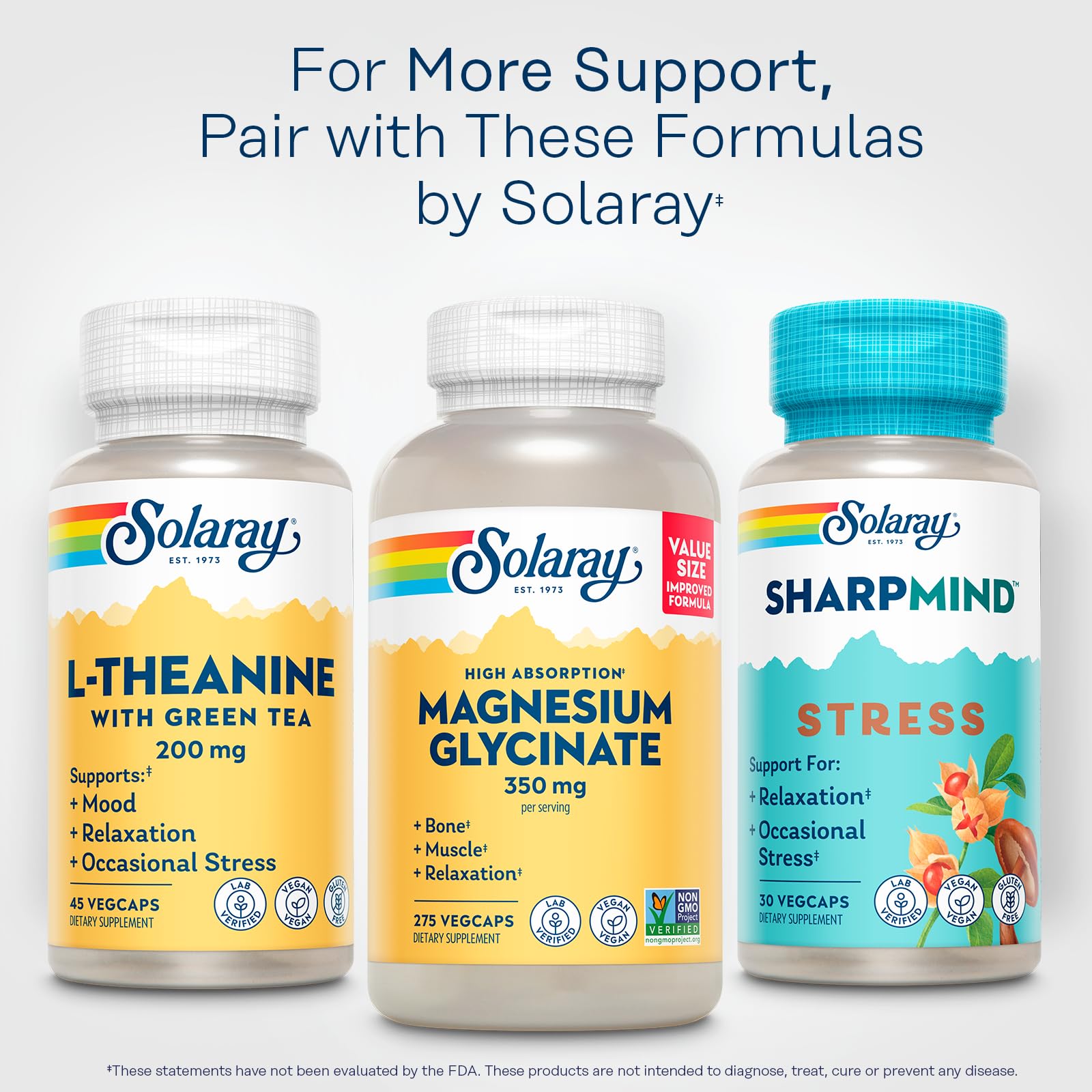 SOLARAY L-Theanine 200mg with Green Tea – Mood Support & Relaxation, 45 VegCaps