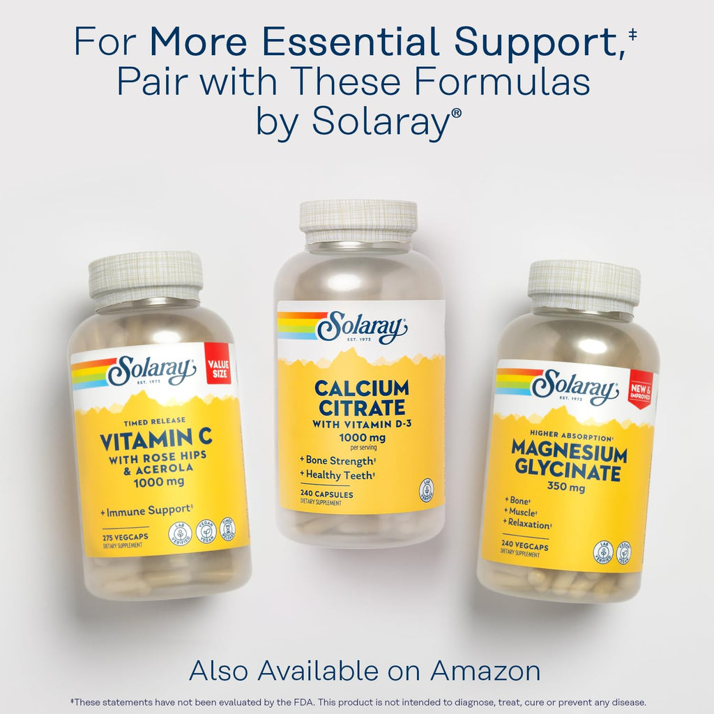 Solaray Calcium Citrate 1000mg with Vitamin D3 | Bones, Teeth, Heart & Nerve Support | 60 Servings