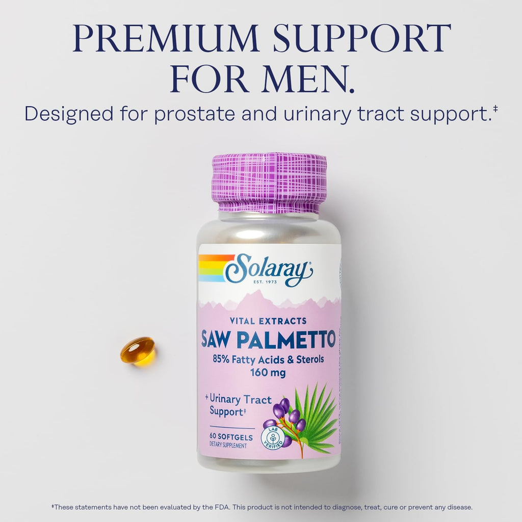 SOLARAY Saw Palmetto Extract – Prostate & Urinary Support, 136 mg Fatty Acids & Sterols, Lab Verified, Pack of 2 (60 Servings)