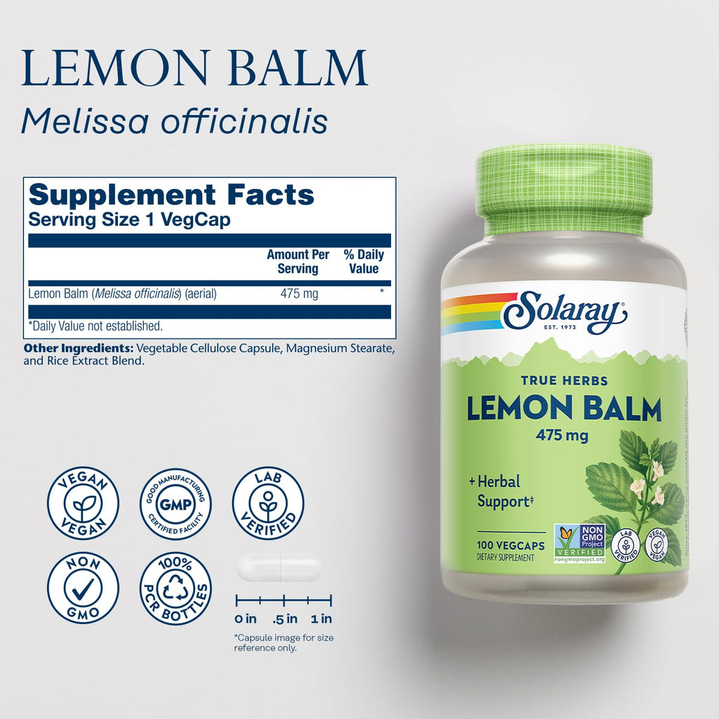 SOLARAY Lemon Balm Aerial 475 mg – Mental Calm, Relaxation & Rest Support