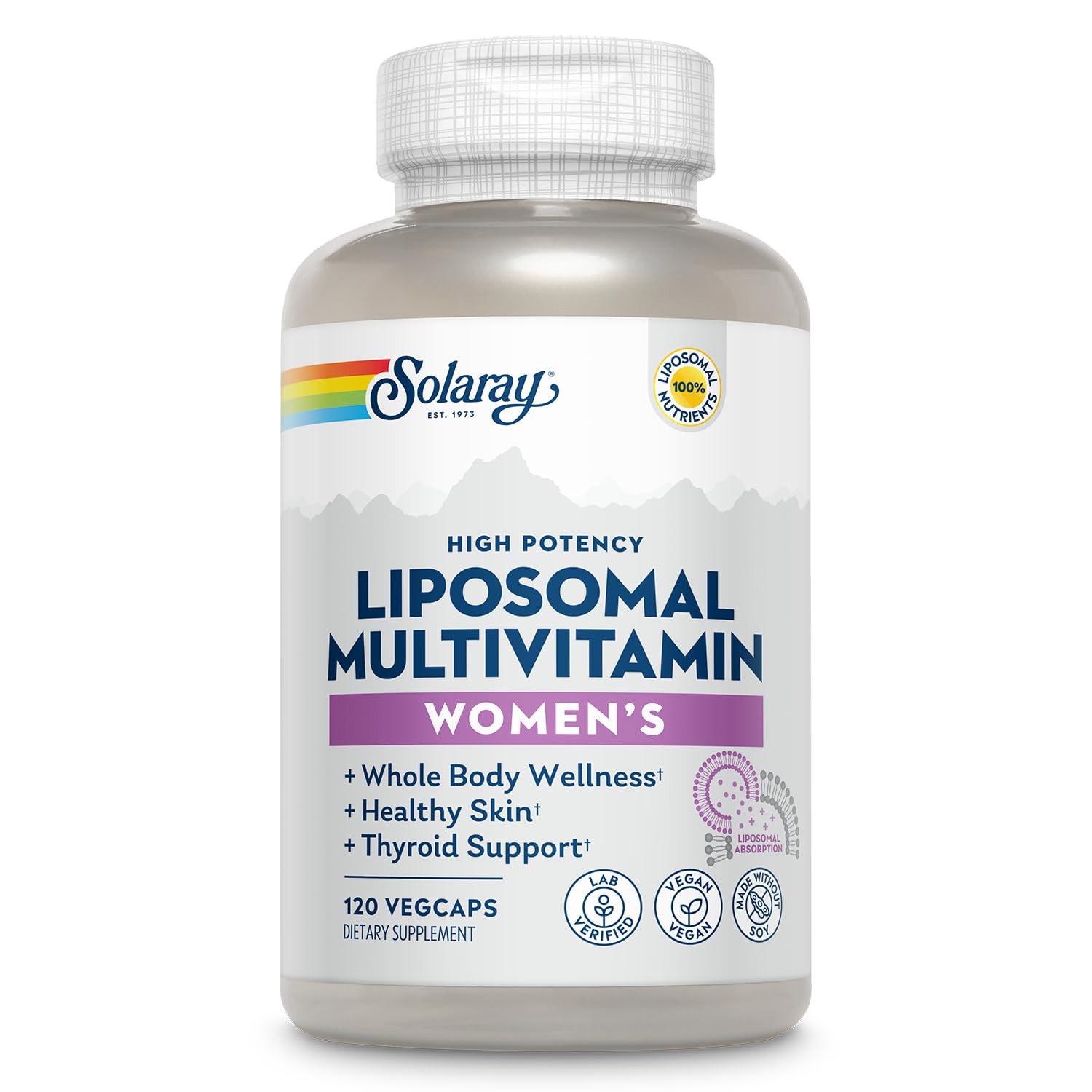 SOLARAY Liposomal Multivitamin for Women | Enhanced Absorption, Iron, Vitamin D, C, B12, Biotin, CoQ10 — Vegan, 60 Servings