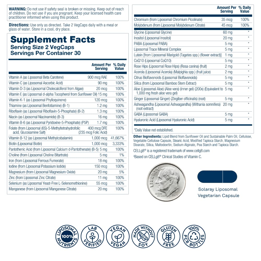 SOLARAY Liposomal Multivitamin for Women – Enhanced Absorption, High Potency, 30 Servings | Vegan