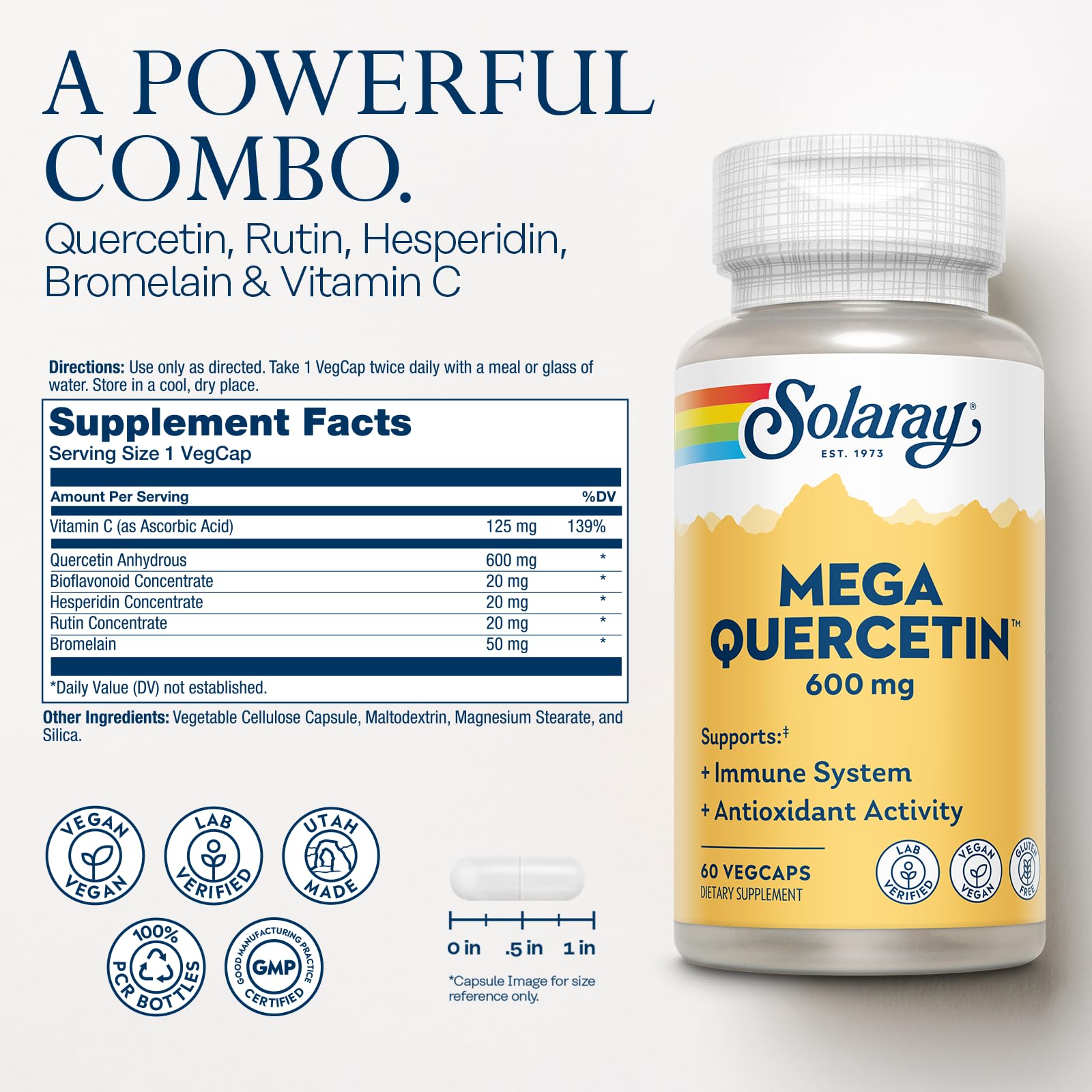 SOLARAY Mega Quercetin with Bromelain - Immune Support, Heart Health, Vegan