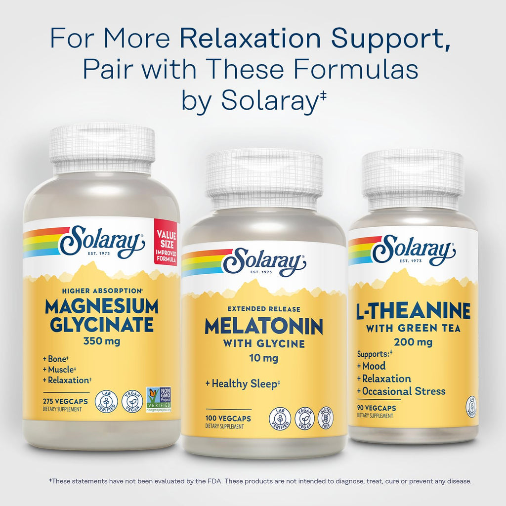 SOLARAY Melatonin 10mg with Glycine – Extended Release Sleep Support, Vegan & Gluten Free | 100 Servings, 100 VegCaps