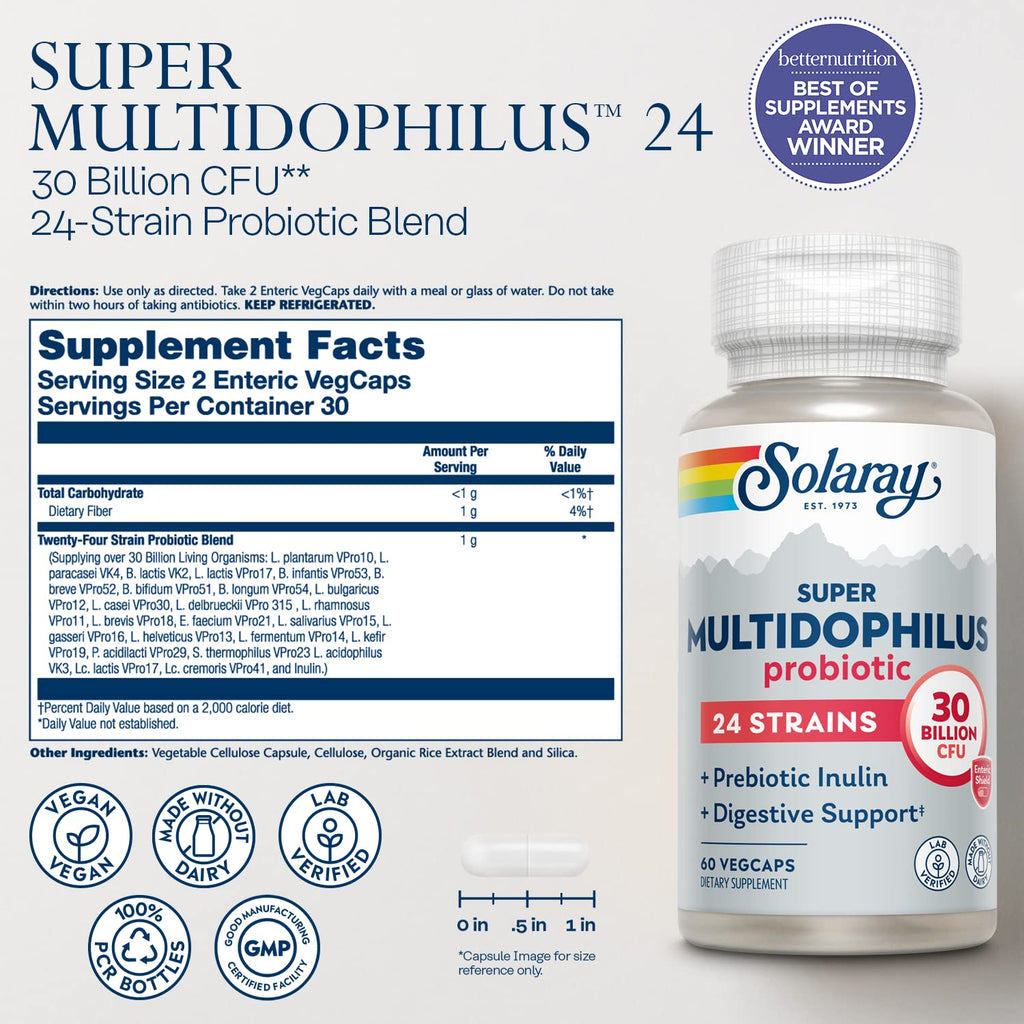 SOLARAY Super Multidophilus 24-Strain Probiotic | 30B CFU | 60 VegCaps