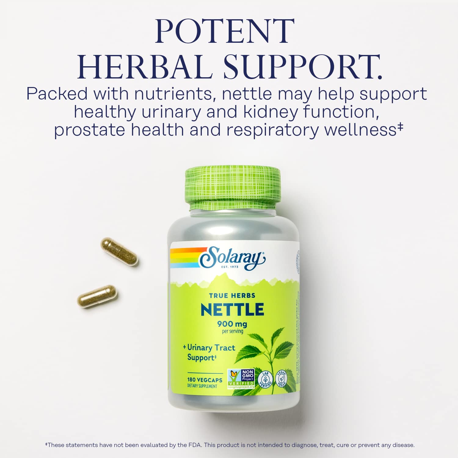 SOLARAY Nettle Leaf 450mg – Kidney, Urinary & Prostate Support | Respiratory Wellness (180 CT)