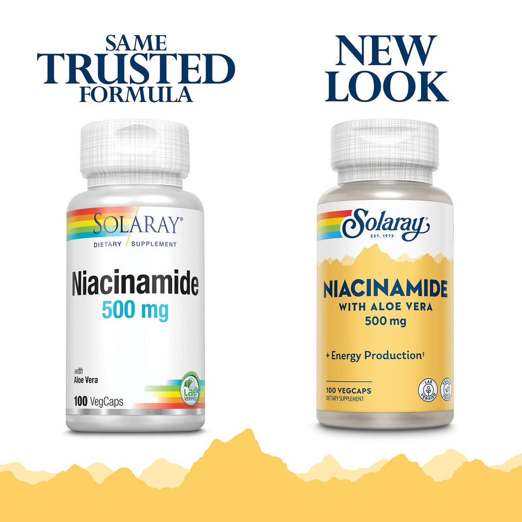SOLARAY Niacinamide 500 mg | Vitamin B-3 | Energy Metabolism, Circulation, Nerve & Skin Health Support, 100 CT