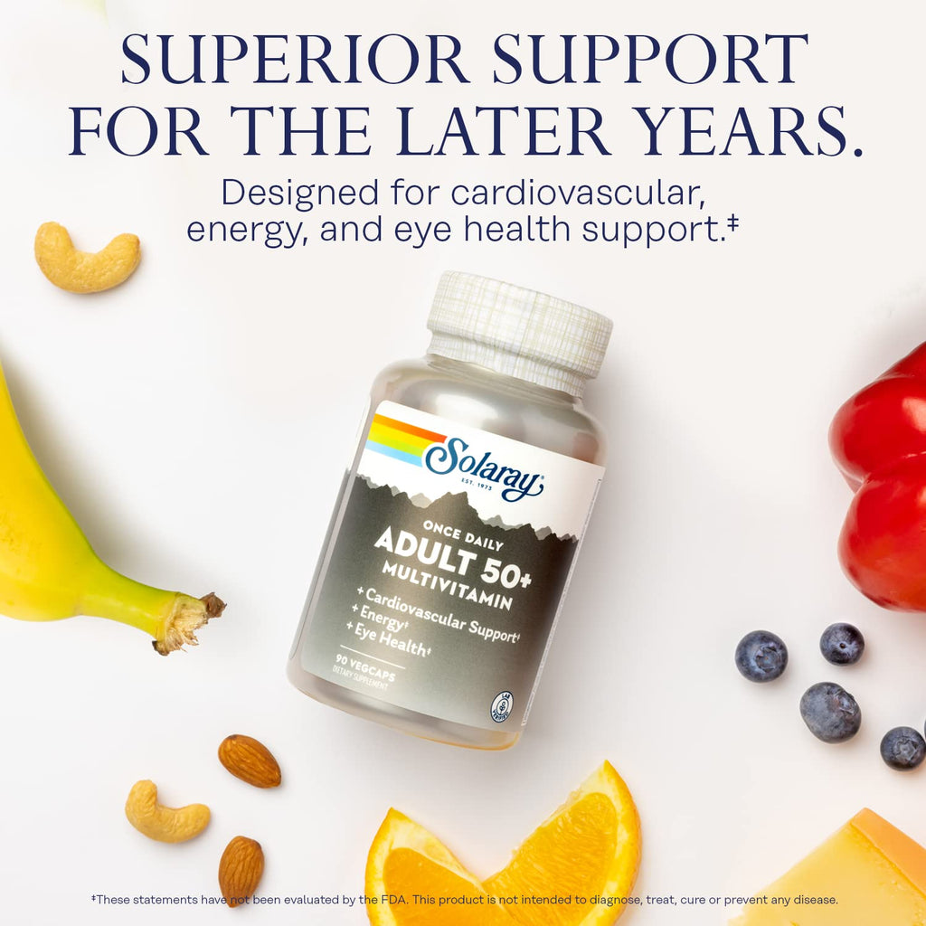 Solaray Once Daily 50+ Multivitamin for Women & Men – Iron Free, CoQ10, Lutein, 90 VegCaps