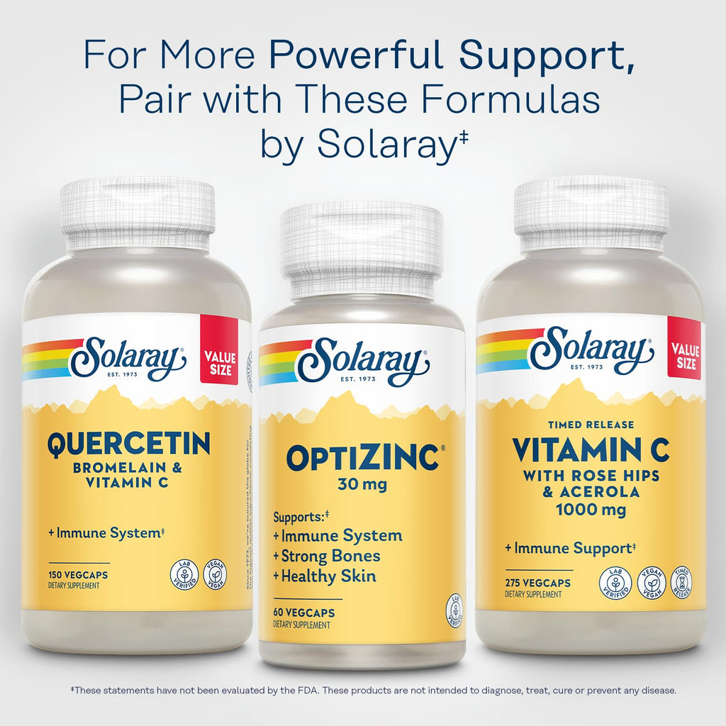 SOLARAY OptiZinc 30mg Immune Support - Zinc with Vitamin B6 | High Absorption | 60 VegCaps