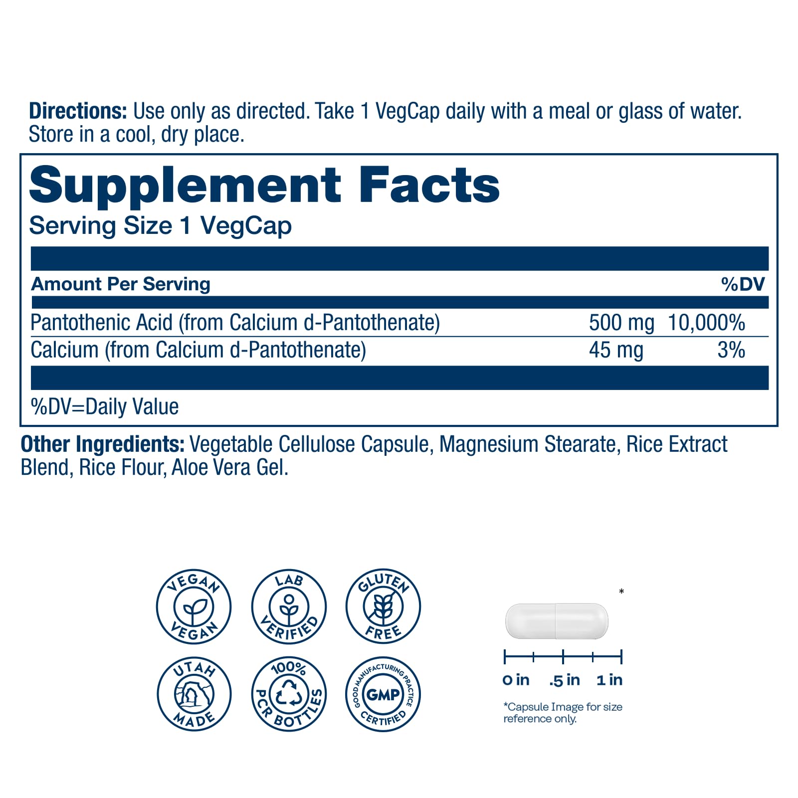 Solaray Pantothenic Acid 500mg – Vitamin B5 Supplement (B-Complex) | Vegan & Gluten Free