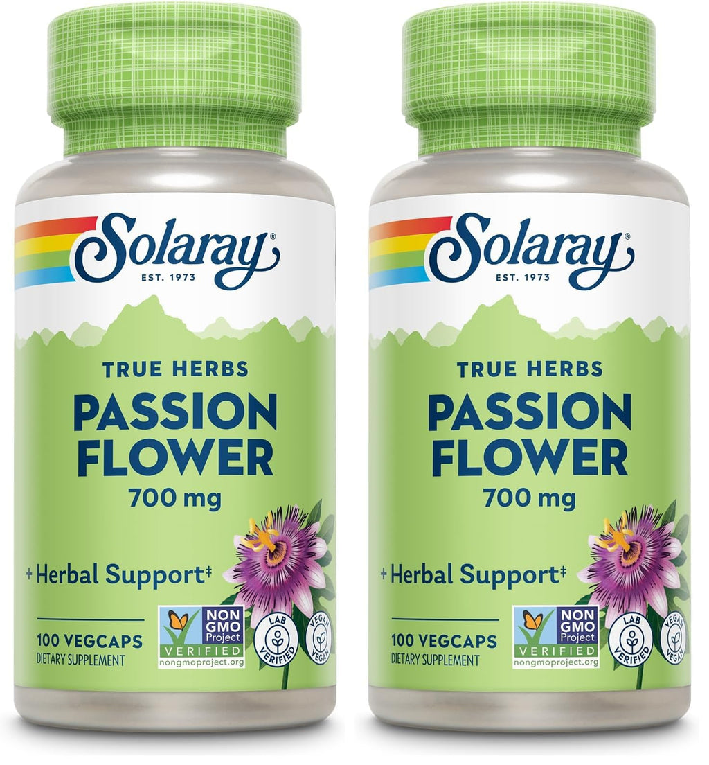 Solaray Passion Flower 700 mg Whole Aerial – 2-Pack, Vegan, Non-GMO, Lab Verified