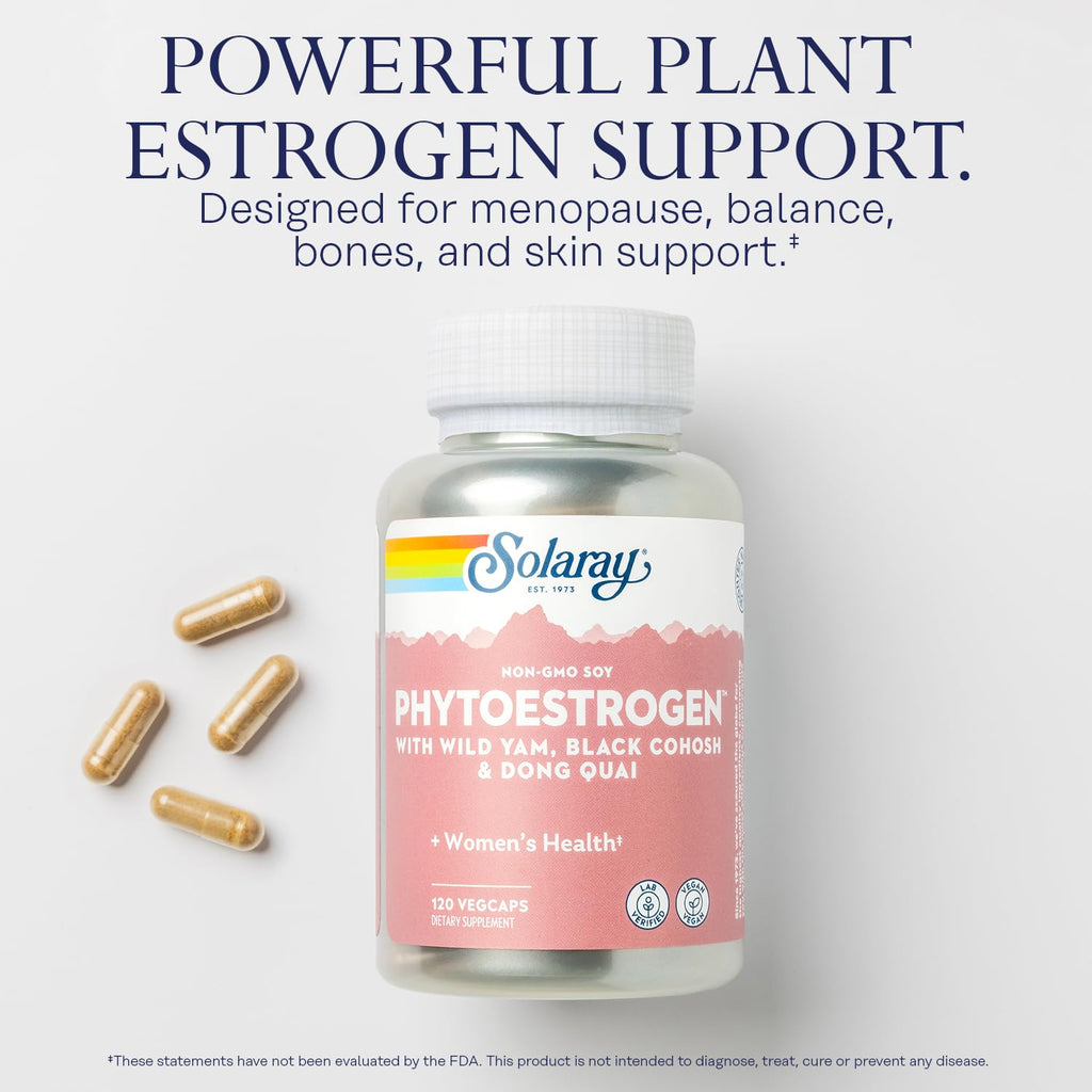 SOLARAY PhytoEstrogen Menopause Supplements – Vegan, Lab-Verified with Wild Yam, Black Cohosh & Dong Quai