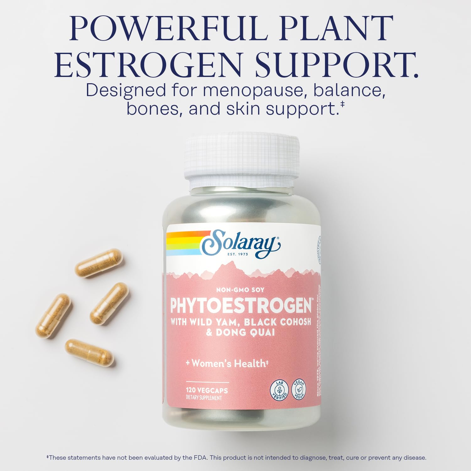 SOLARAY PhytoEstrogen Menopause Supplements – Vegan, Lab-Verified with Wild Yam, Black Cohosh & Dong Quai