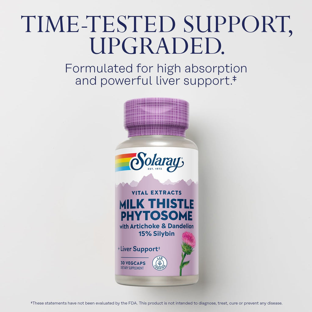 SOLARAY Milk Thistle Phytosome with Artichoke, Dandelion & Ginger – 15% Silybin Liver Support, 60-Day Guarantee | 30 Servings