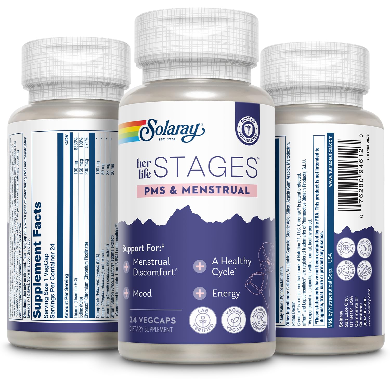 Solaray PMS & Menstrual Support – Vitex, Cramp Bark, No Hormones