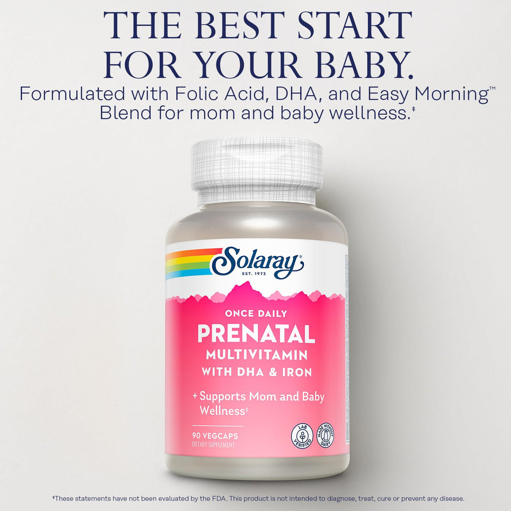 Solaray Once Daily Prenatal Multivitamin with DHA & Iron – 90 VegCaps