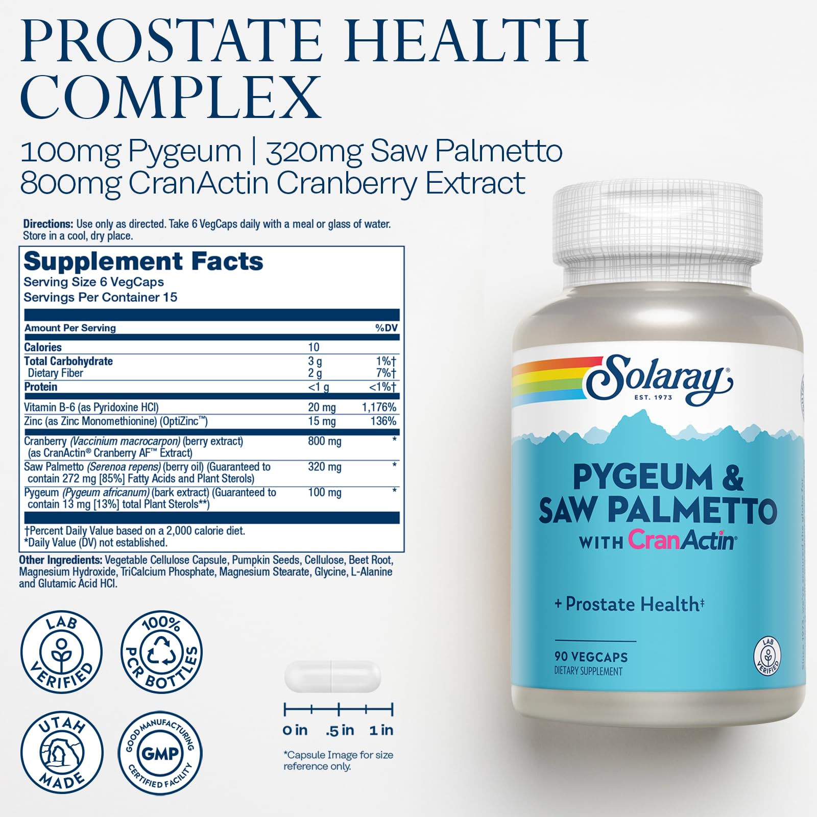 Solaray Pygeum & Saw Palmetto with Cranactin – Prostate Support, 90 Count