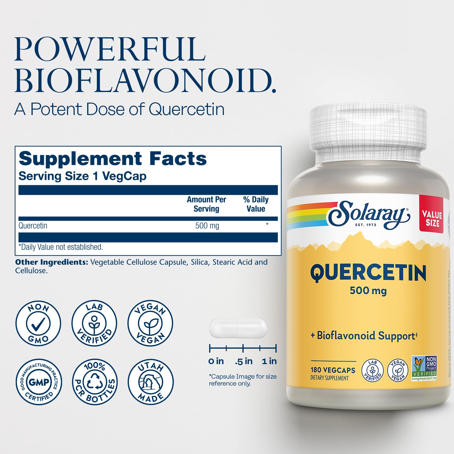 SOLARAY Quercetin 500mg Capsules – Vegan, Non-GMO Antioxidant Support