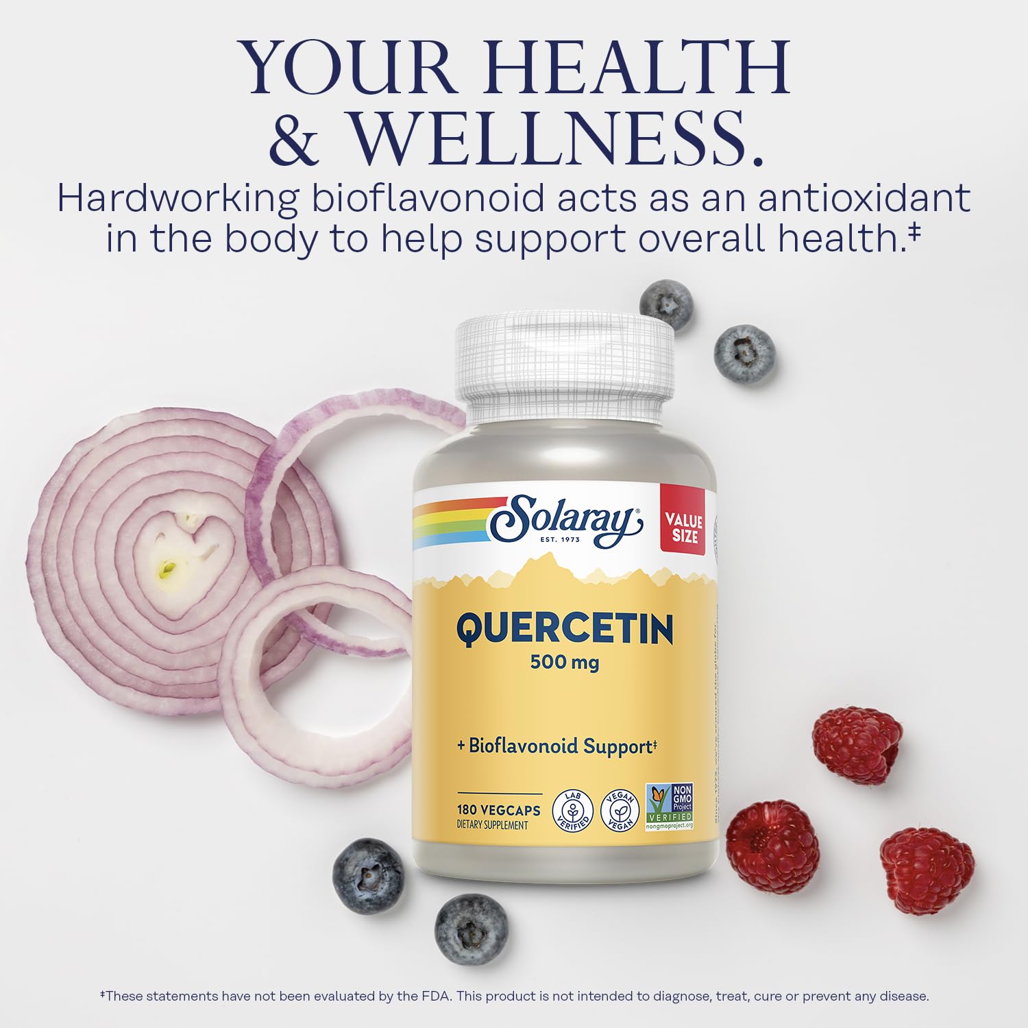 SOLARAY Quercetin 500mg Capsules – Vegan, Non-GMO Antioxidant Support