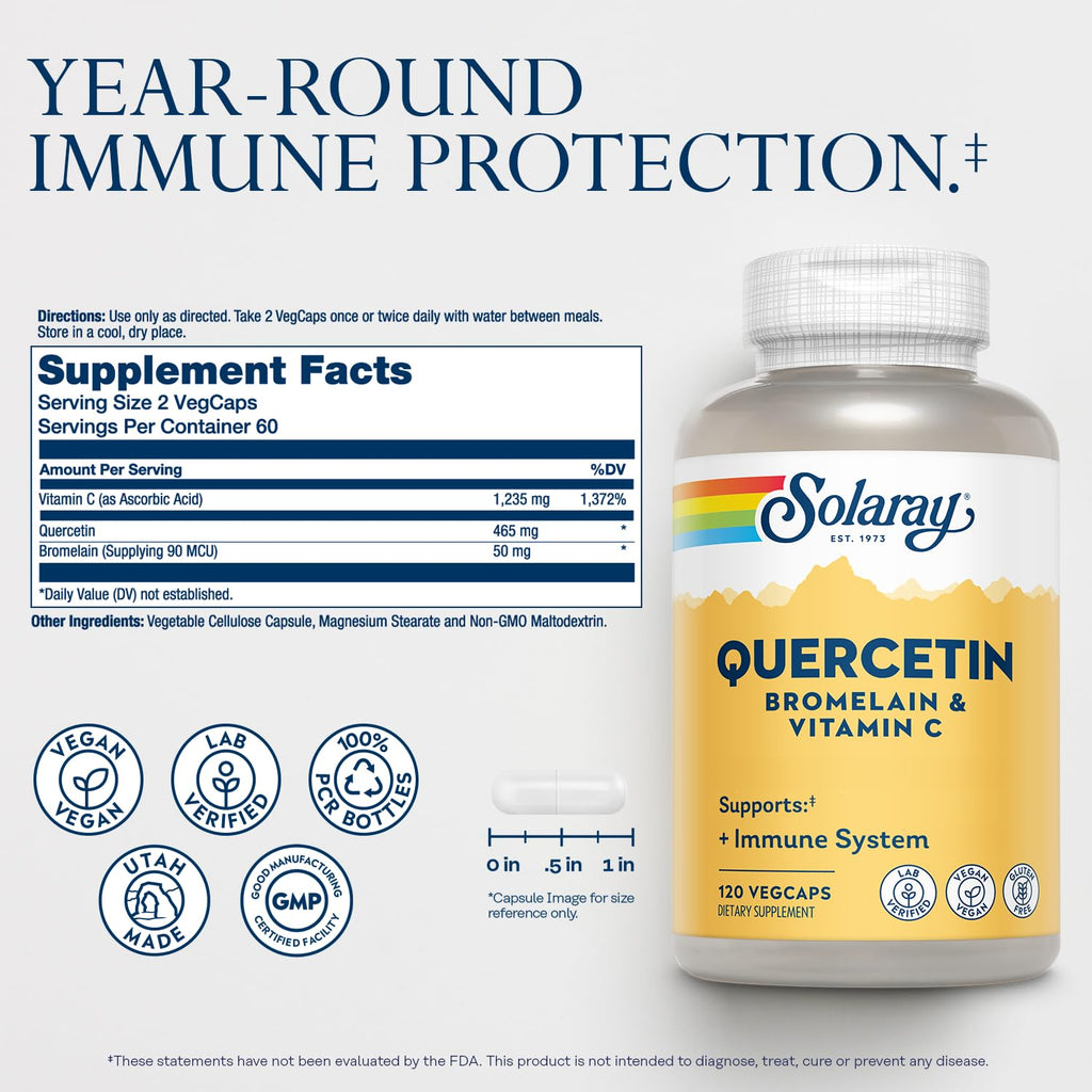 SOLARAY Quercetin with Bromelain & Vitamin C – Immune Support, Heart Health | Vegan, 60 Servings