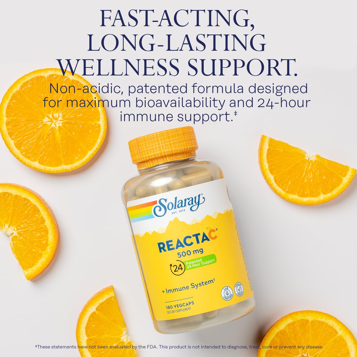 Solaray Reacta-C Vitamin C 500mg with Bioflavonoids - 180 Vegan Capsules