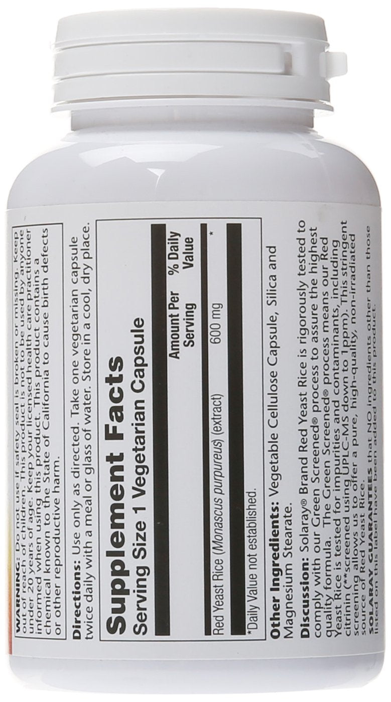 Solaray Red Yeast Rice 600 mg - 120 Count | Dietary Supplement
