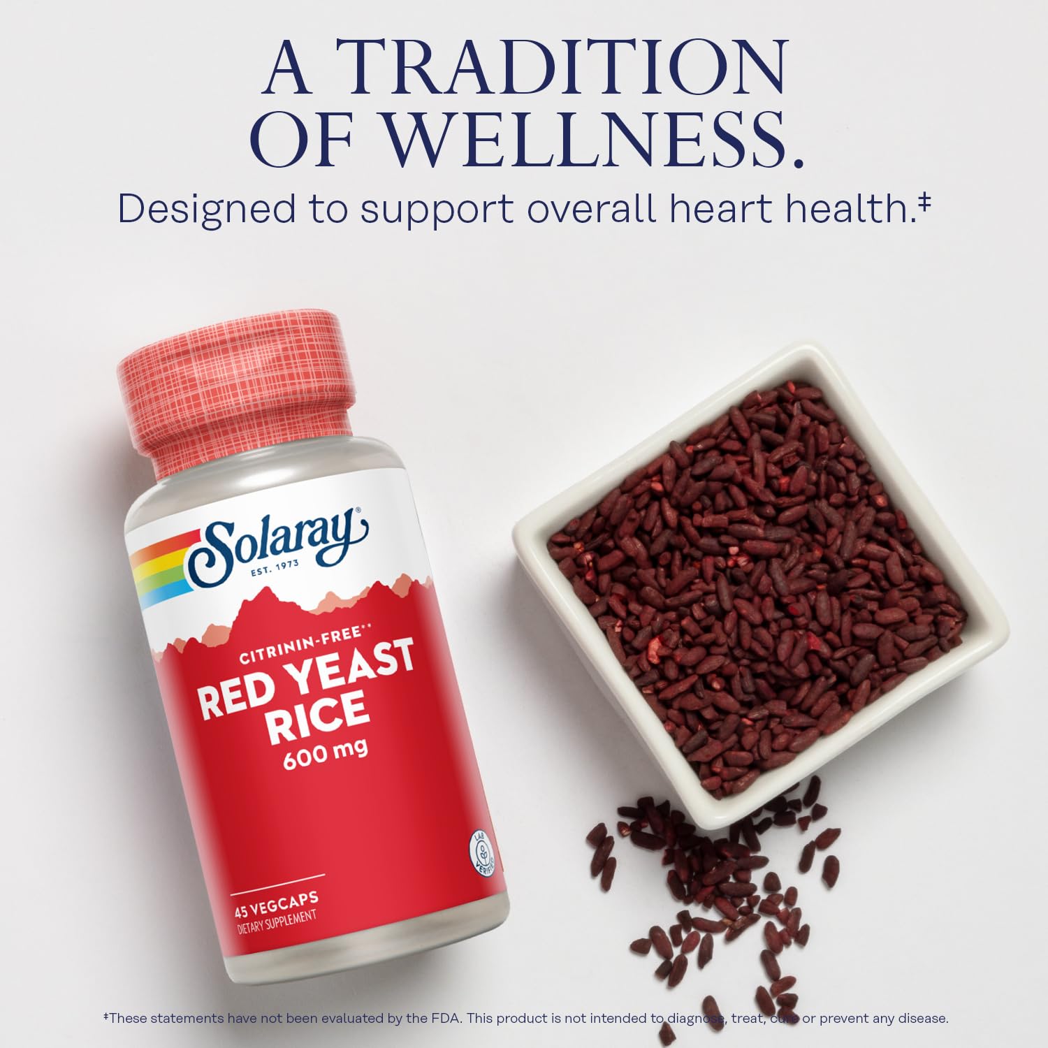 SOLARAY Red Yeast Rice 600 mg, 45 Count | HDL Support