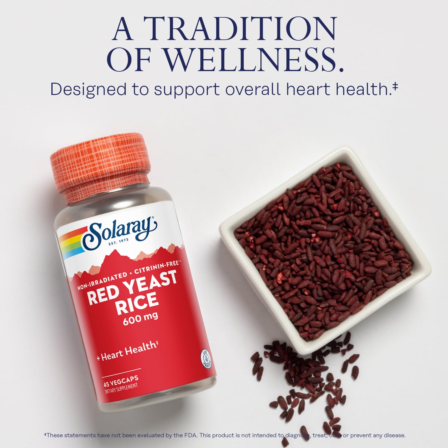 SOLARAY Red Yeast Rice 600mg – Non-Irradiated, Citrinin Free, 120 VegCaps