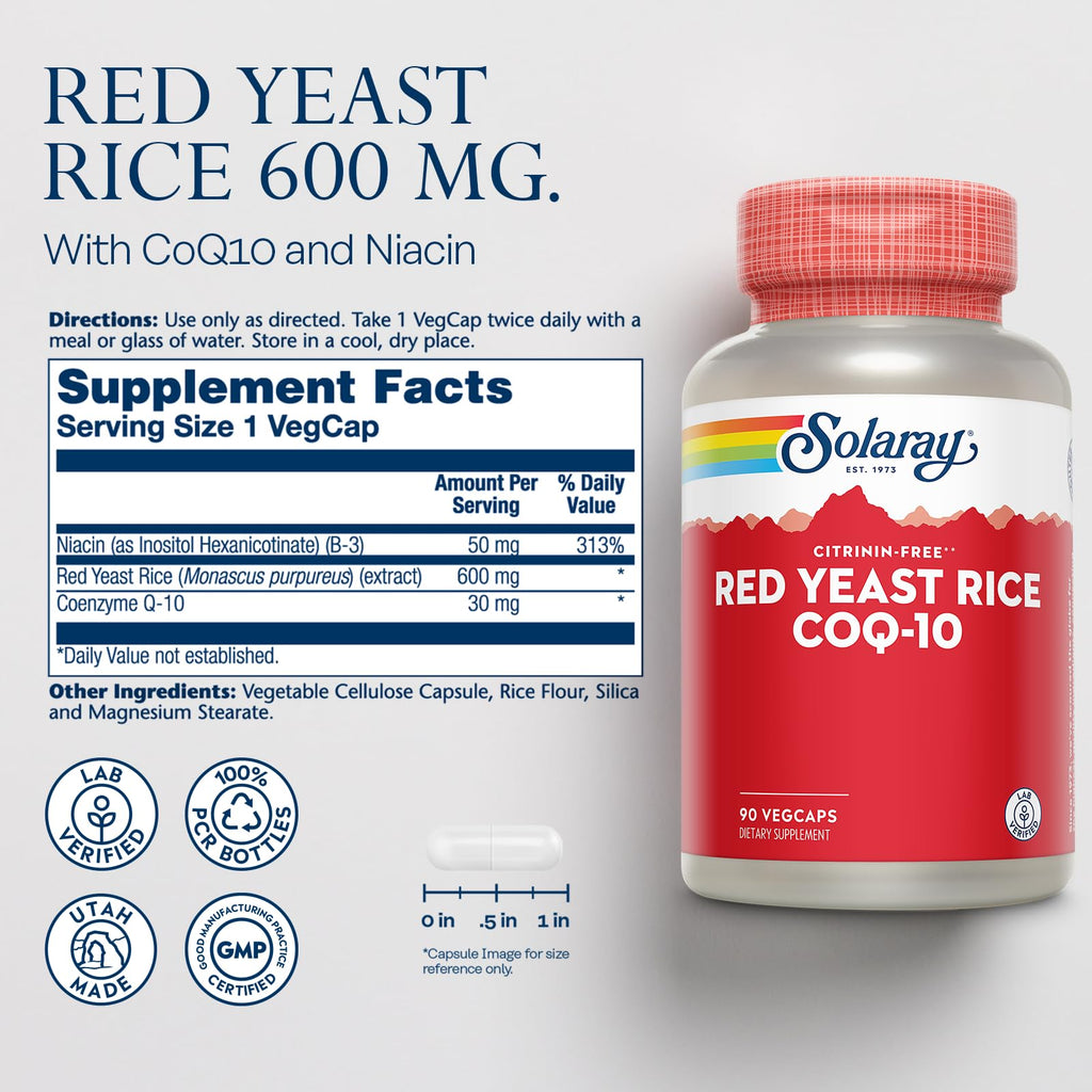 Solaray Red Yeast Rice Plus CoQ-10 & No-Flush Niacin – 90 VegCaps