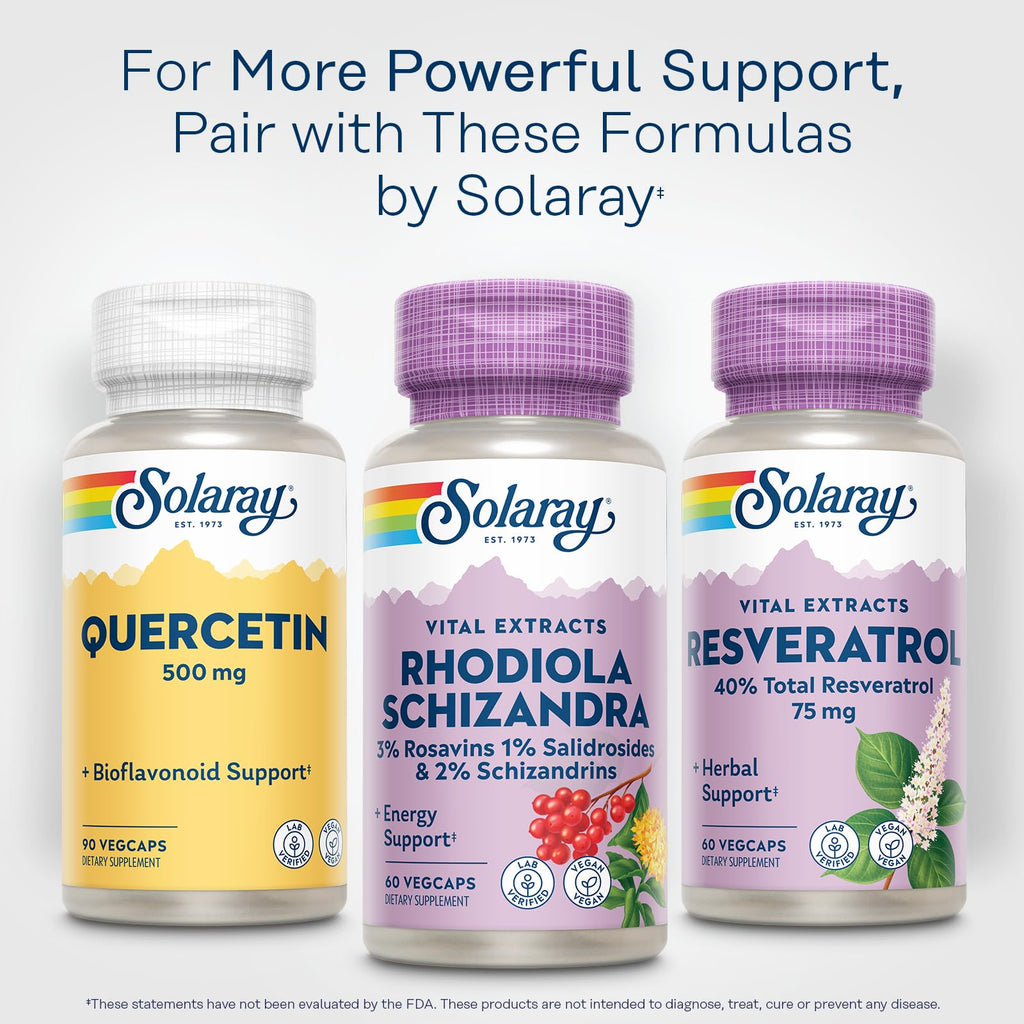 SOLARAY Rhodiola Schizandra – Energy & Occasional Stress Support | 60 VegCaps, Vegan, Lab Verified
