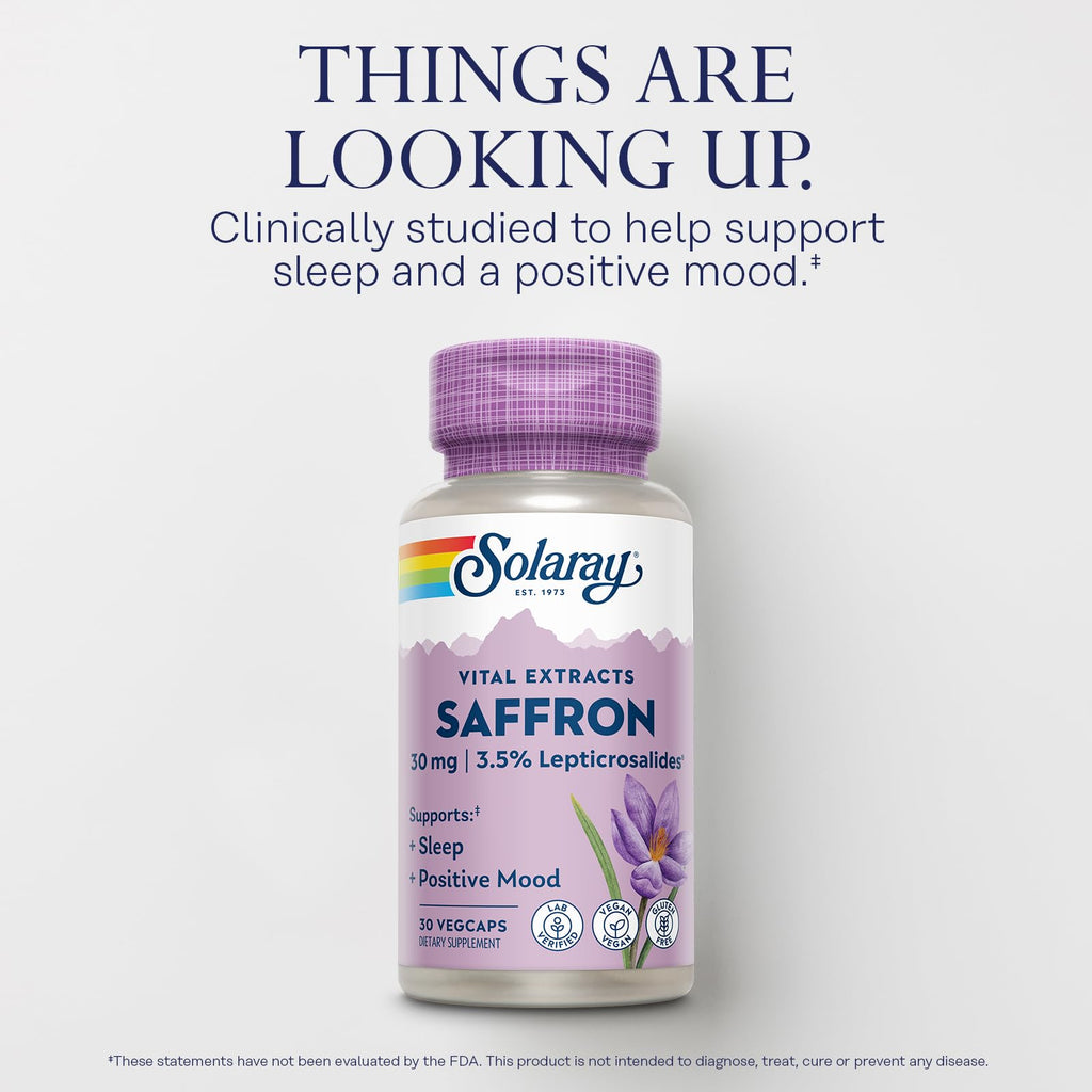 SOLARAY Saffron Extract – Sleep & Mood Support | Vegan & Gluten Free | Lab Verified