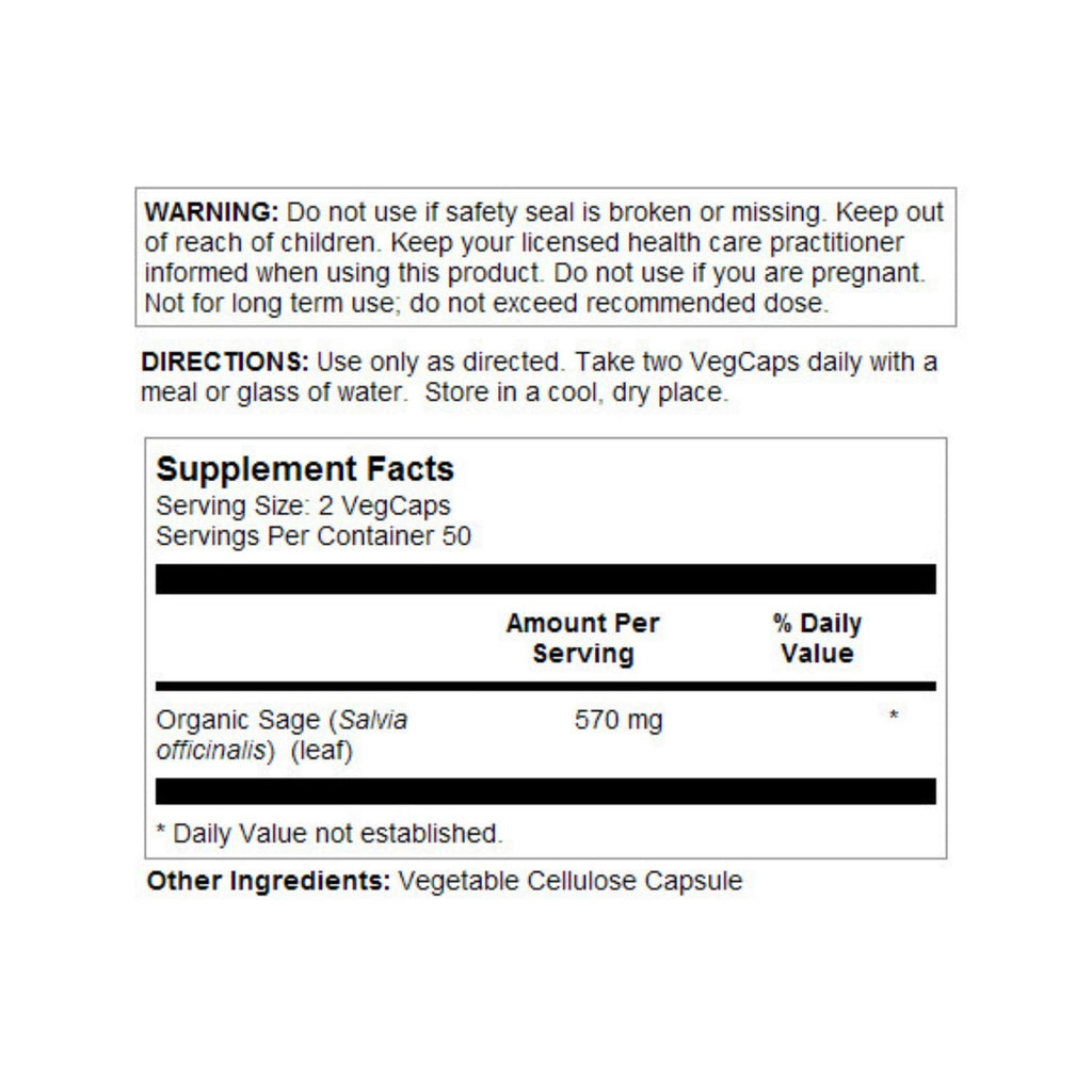SOLARAY Sage Leaf 570mg – Body Odor & Immune Support | Nervous & Digestive | 100 VegCaps