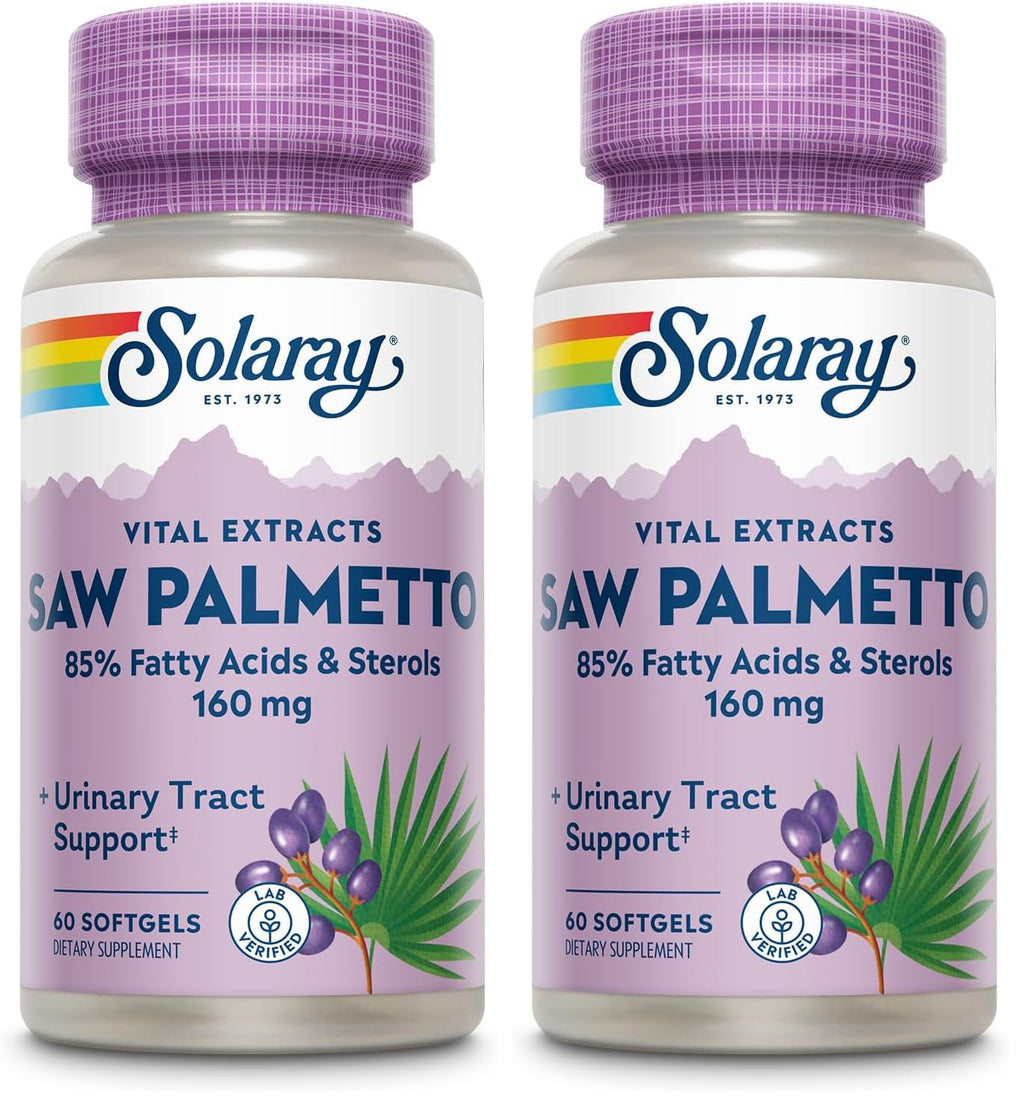 SOLARAY Saw Palmetto Extract – Prostate & Urinary Support, 136 mg Fatty Acids & Sterols, Lab Verified, Pack of 2 (60 Servings)