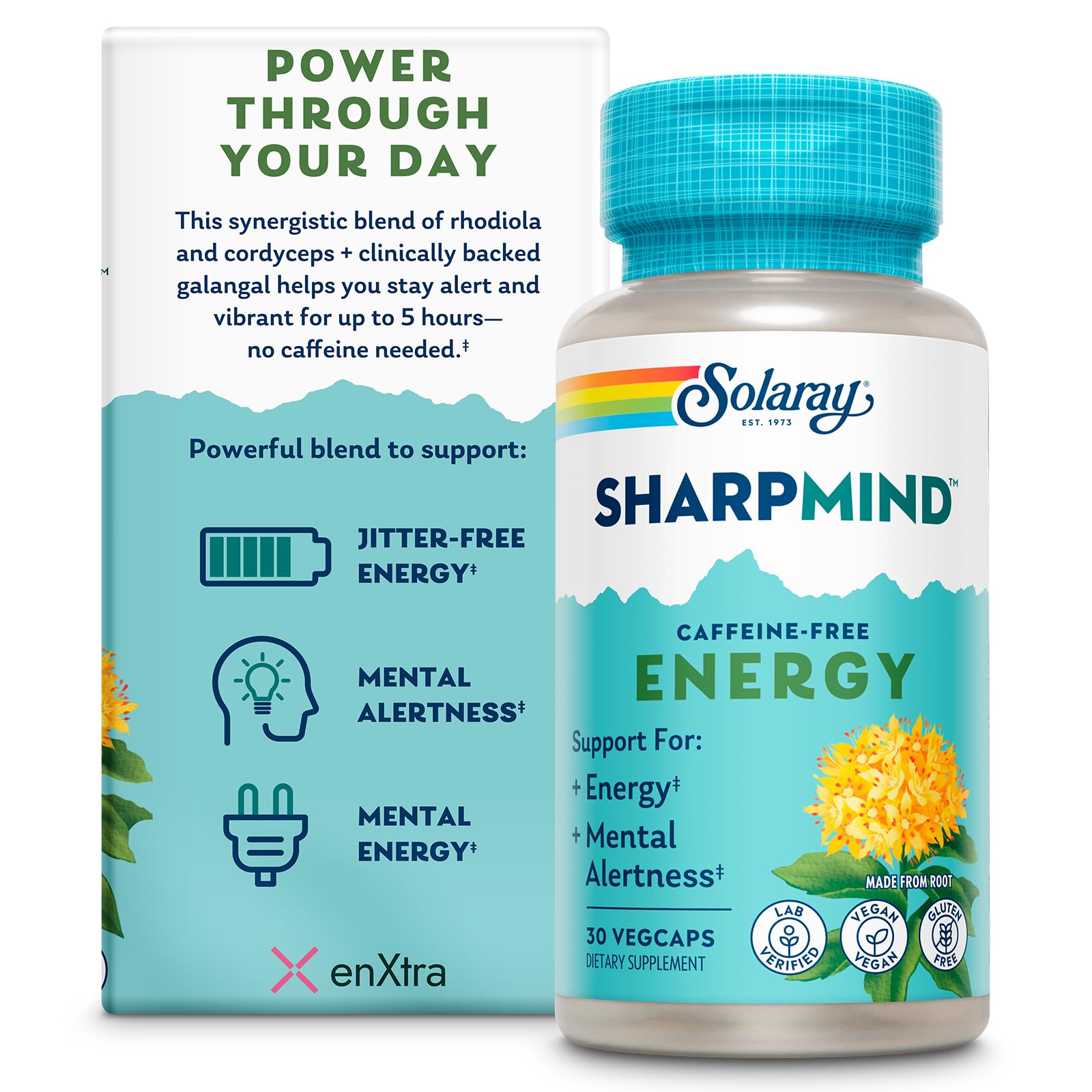SOLARAY SharpMind Energy – Caffeine-Free Nootropic for Focus, Energy & Memory | Rhodiola Rosea, Cordyceps, 30 Servings