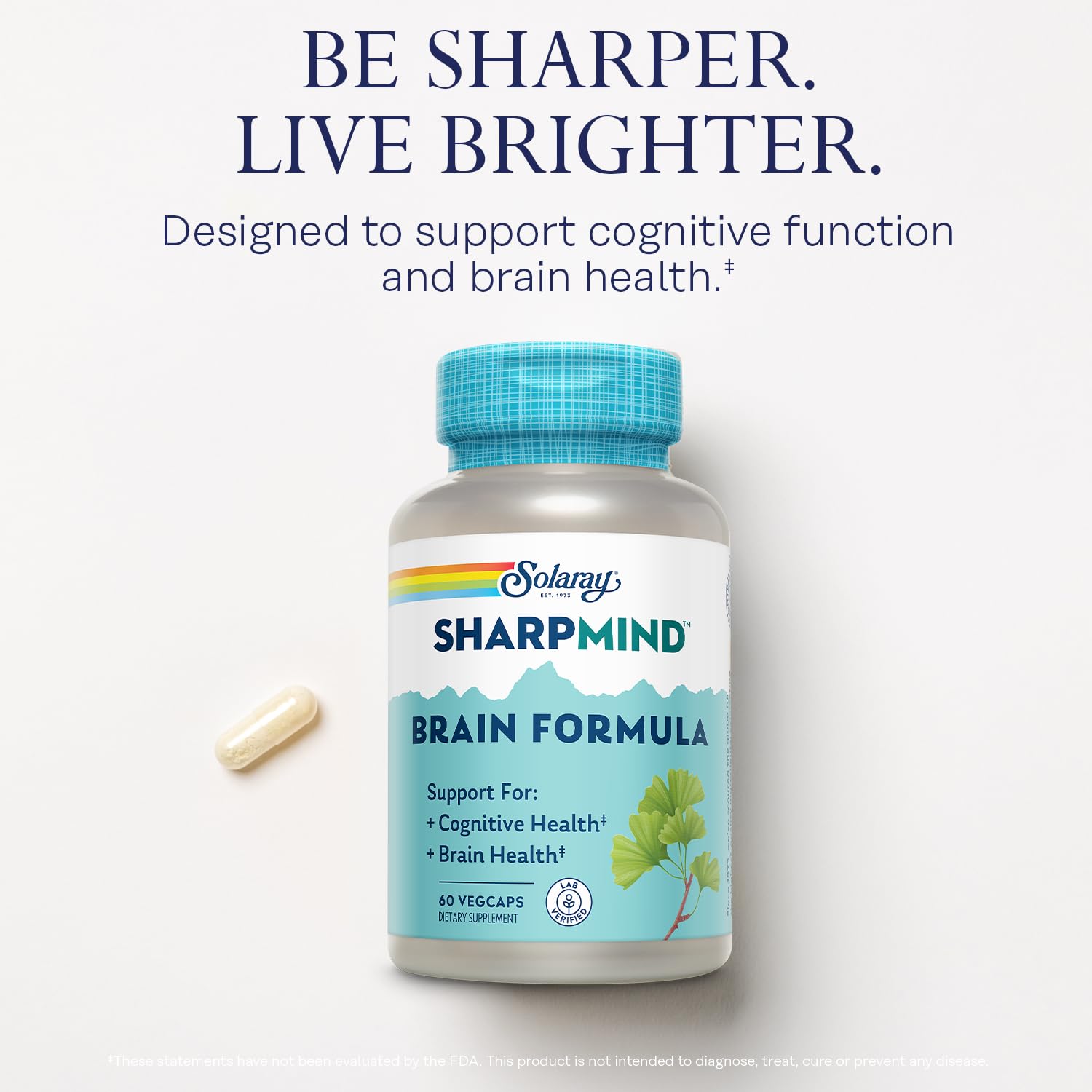 Solaray SharpMind Brain Formula – Nootropic Brain Support with Ginkgo Biloba (60 Servings)