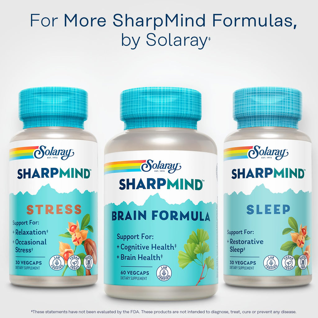 Solaray SharpMind Brain Formula – Nootropic Brain Support with Ginkgo Biloba (60 Servings)